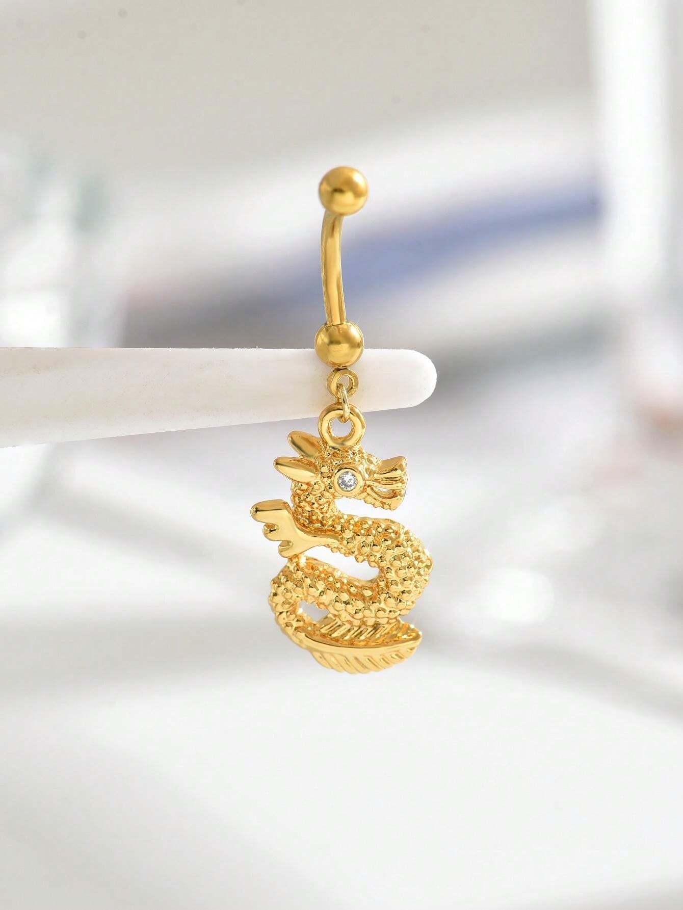13272 1b-014 Anillo de ombligo con colgante de dragón 1 Pza