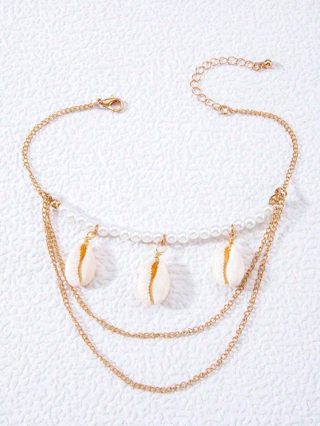 15173 1b-04-07 Brazalete de varias capas de aleación con perlas 1 pieza