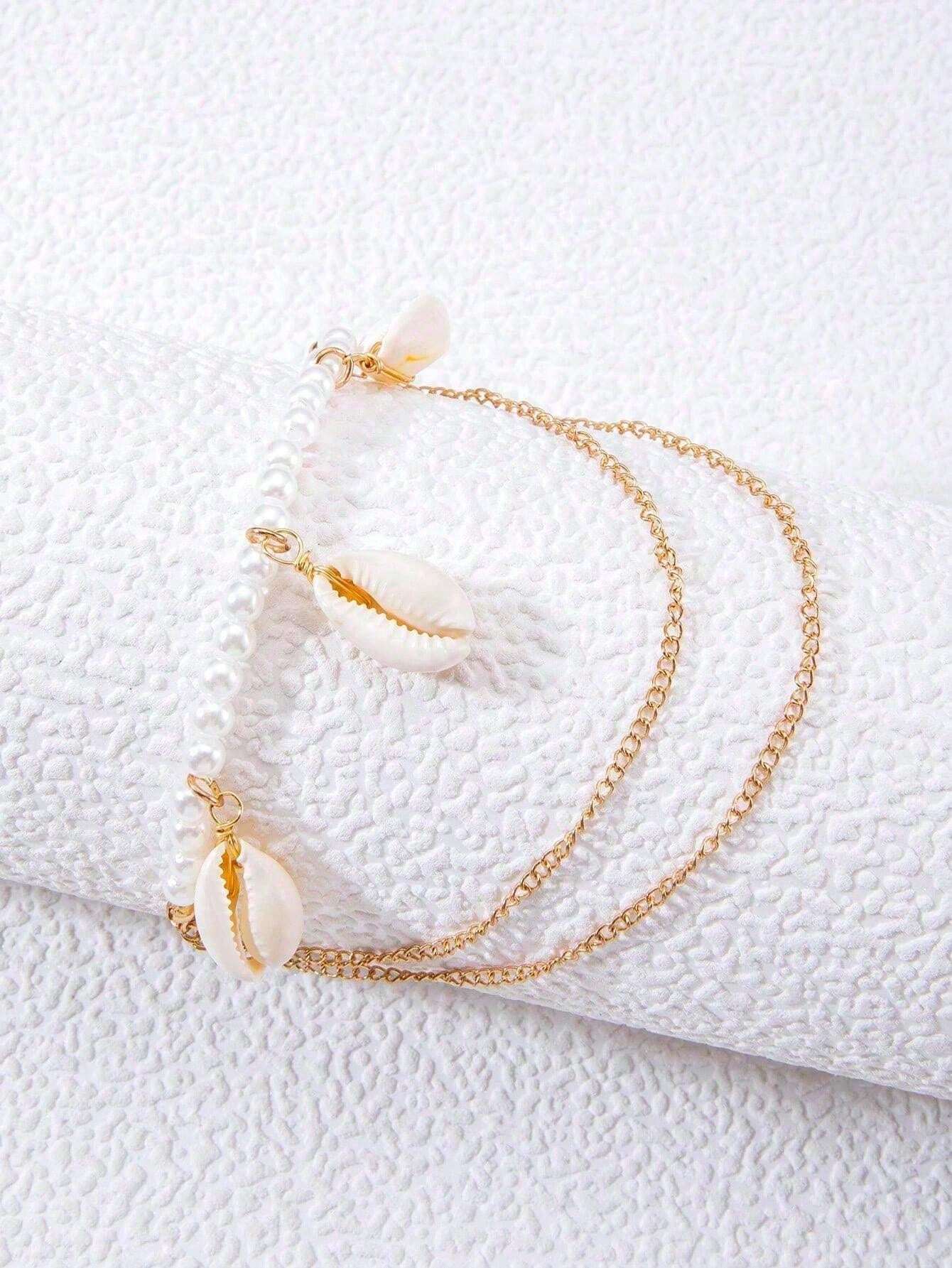 15173 1b-04-07 Brazalete de varias capas de aleación con perlas 1 pieza