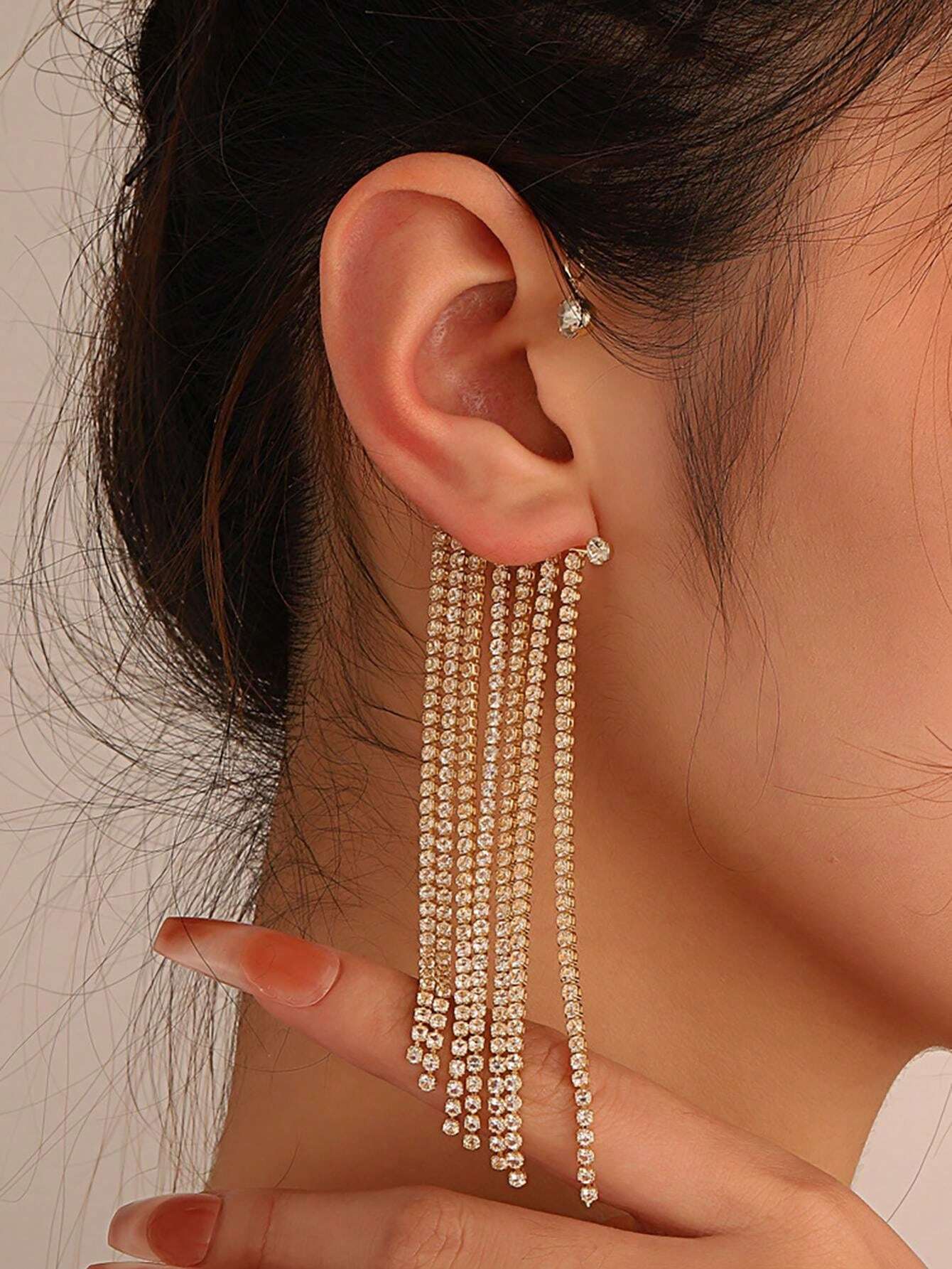 16057 1b-036 Aretes de borlas y diamantes largos 1 Pza