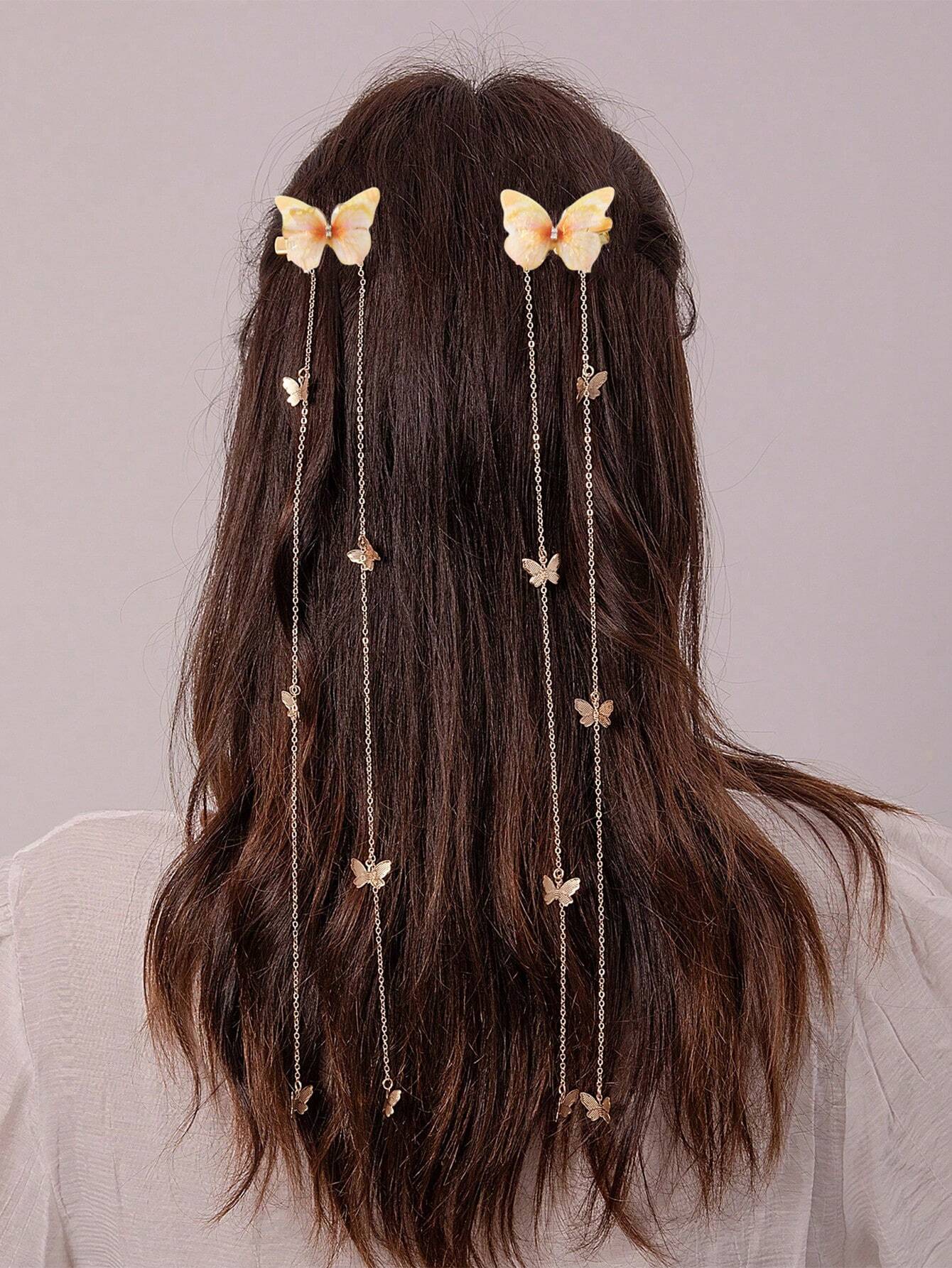 17569 1b-017 Clips de pelo con colgantes de cadena 2 Pzas