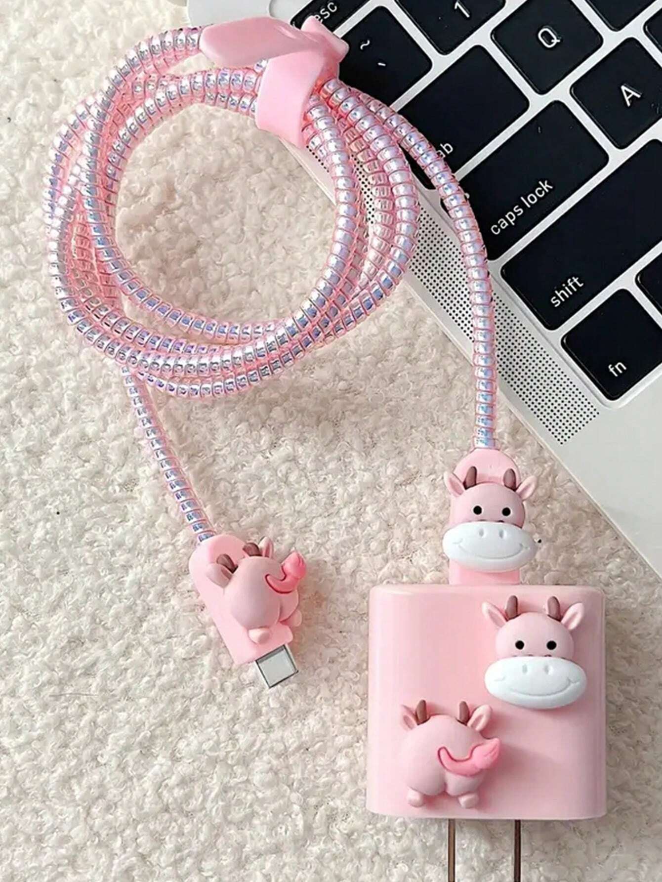 17927 1b-056 Funda protectora de cable de carga diseño de vaca 5 Pzas