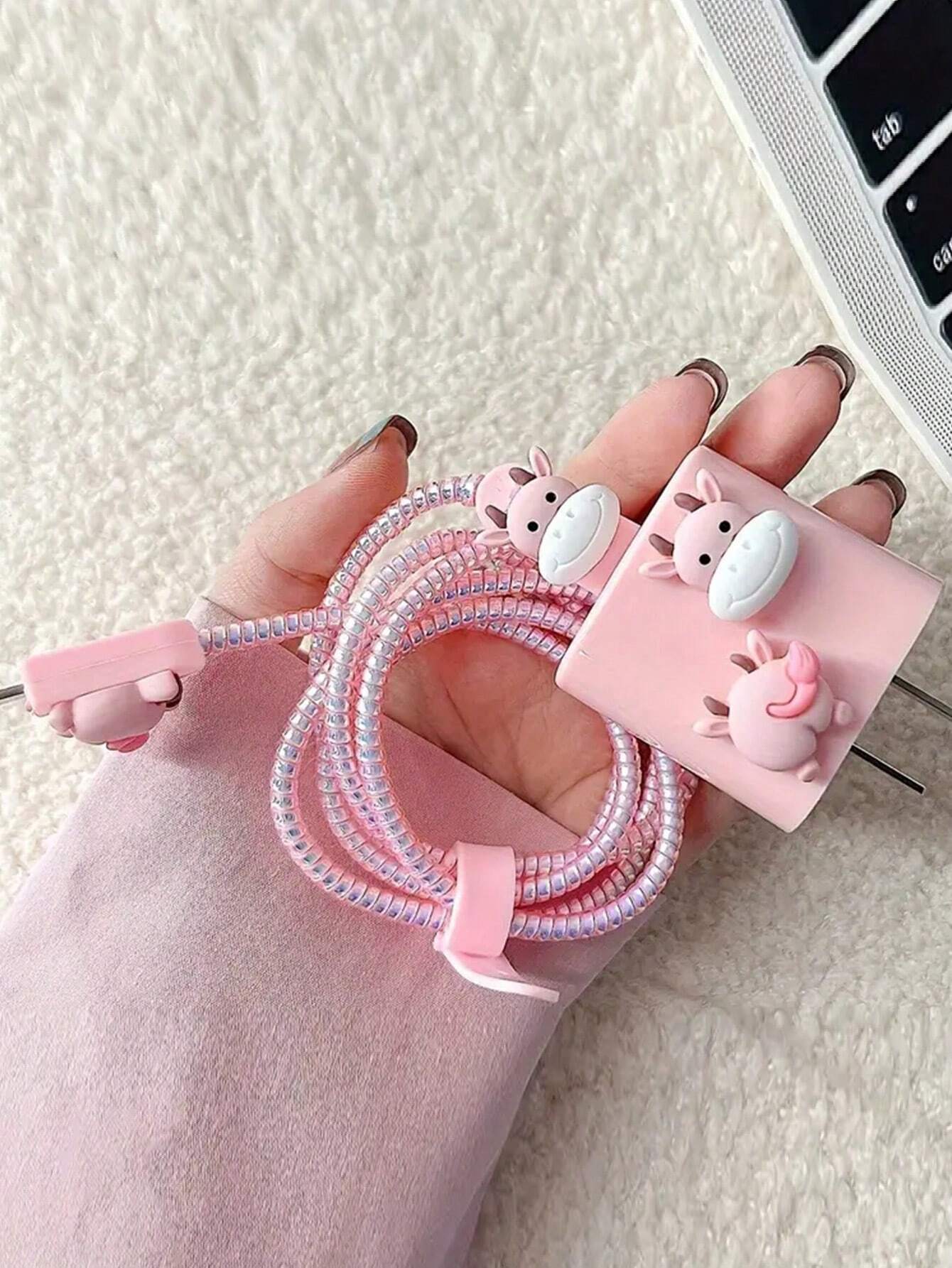 17927 1b-056 Funda protectora de cable de carga diseño de vaca 5 Pzas