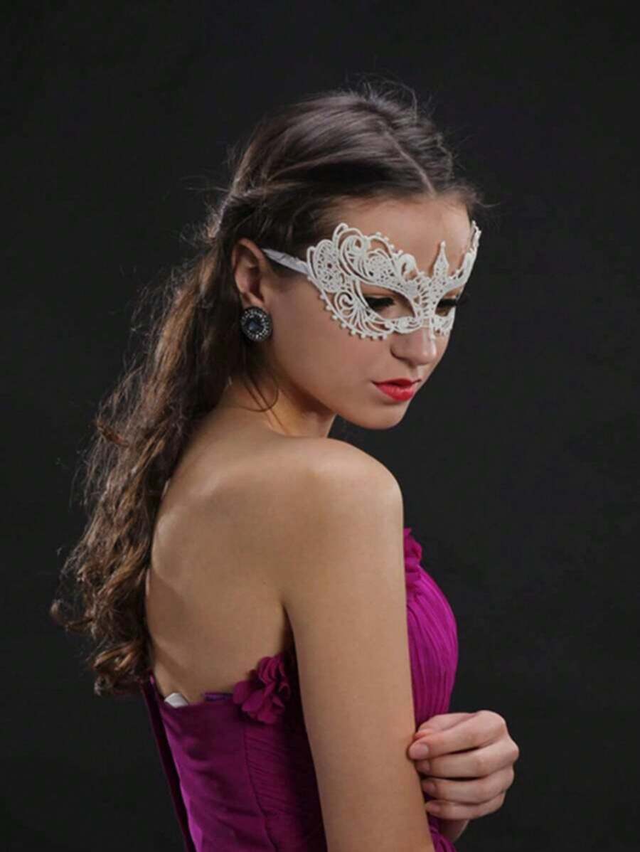 13353 1b-062 1 pieza Máscara de ojos de encaje negro y antifaz de velo semitransparente