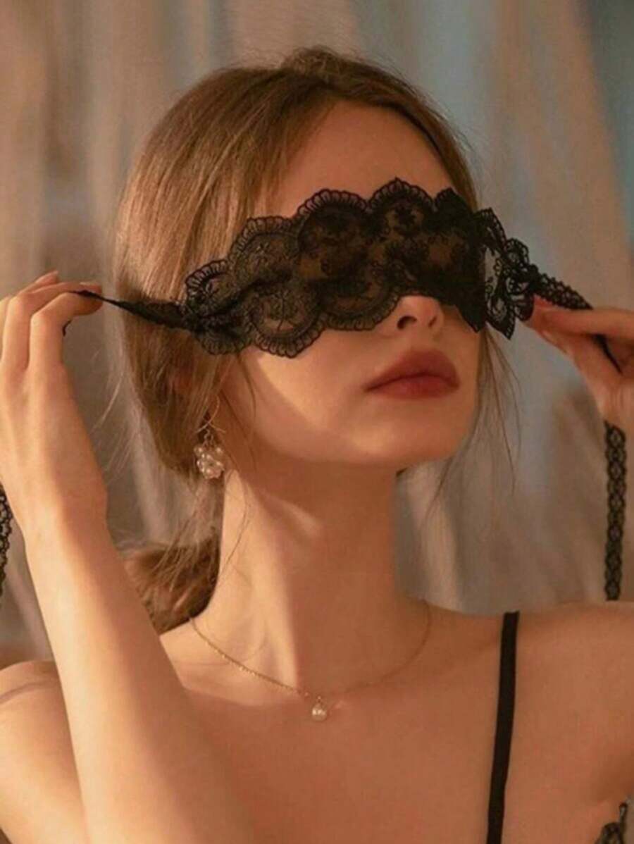 13353 1b-062 1 pieza Máscara de ojos de encaje negro y antifaz de velo semitransparente