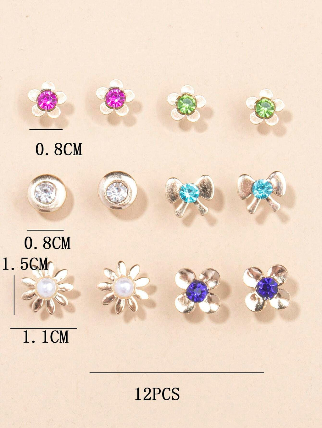 15384 1b-074 Pendientes estilo fresco 12 Pzas
