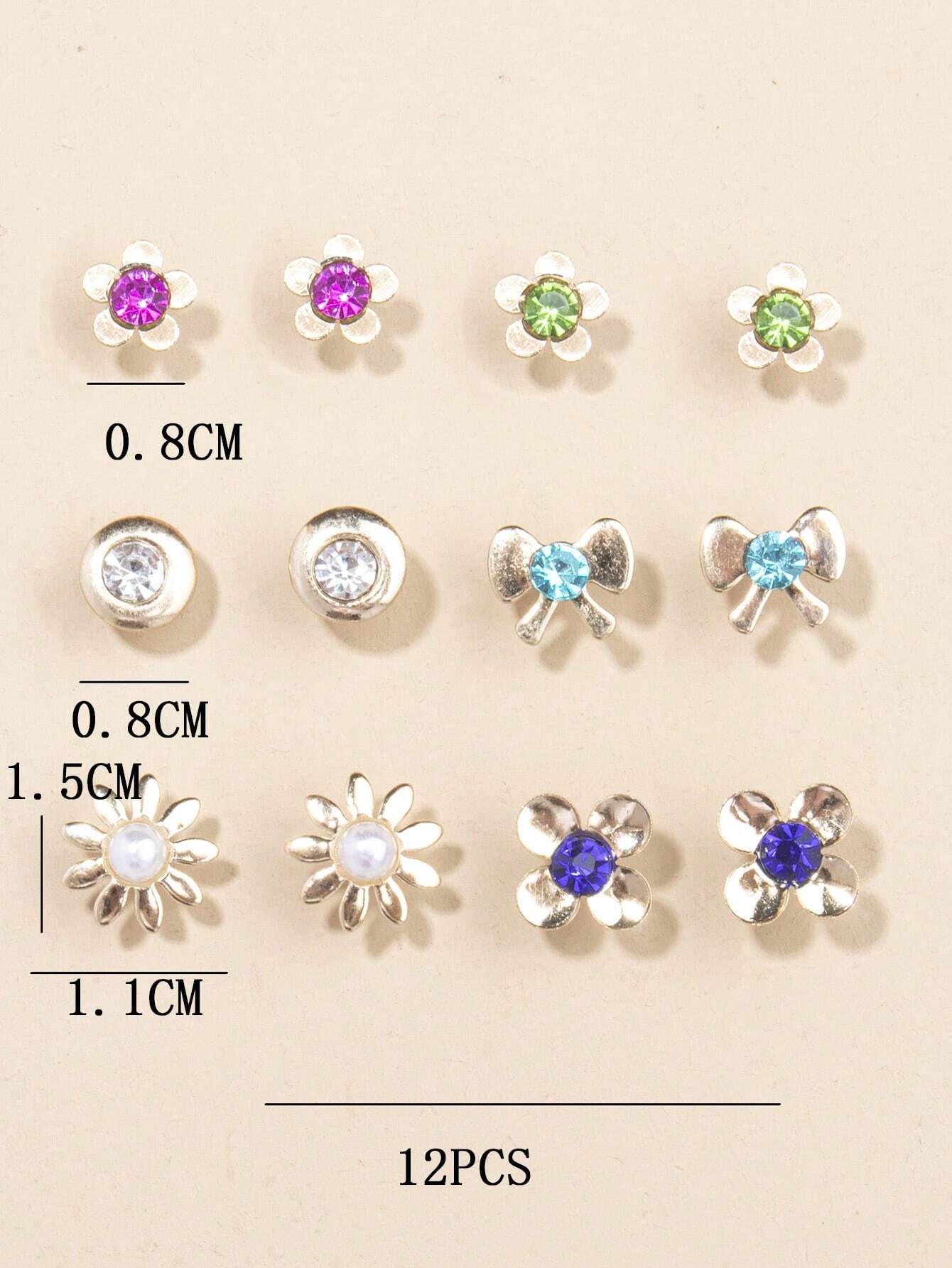 15384 2b-01-05 Pendientes estilo fresco 12 Pzas