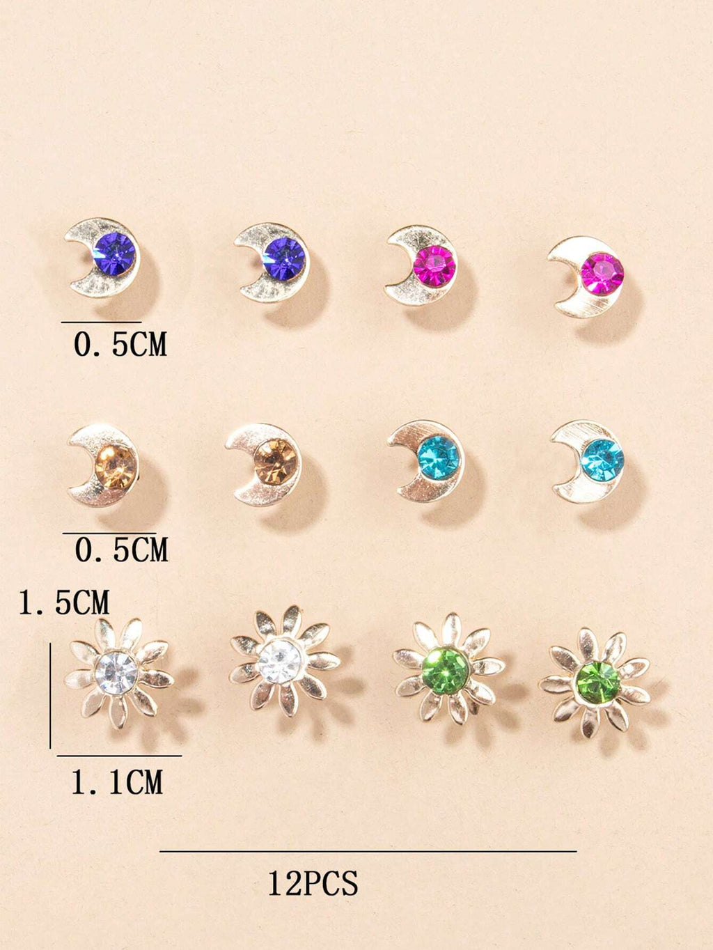 15385 1b-057 Pendientes Multicolor 12 Pares