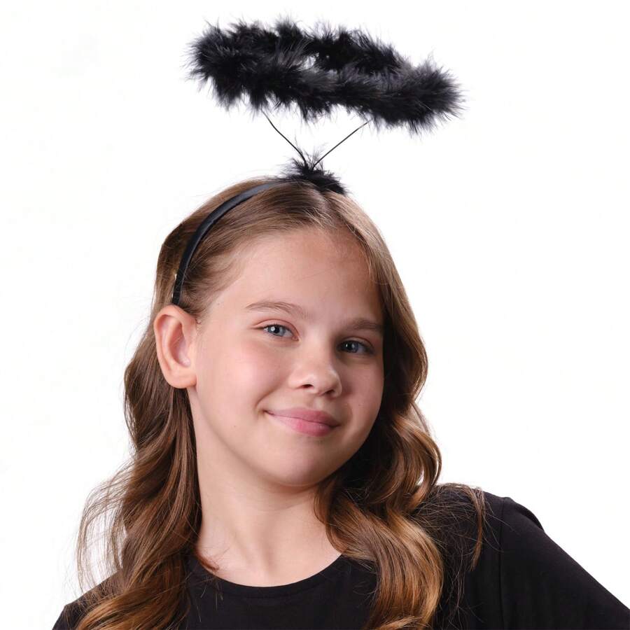 15035 1c-030 Diadema de halo de ángel de pluma negra