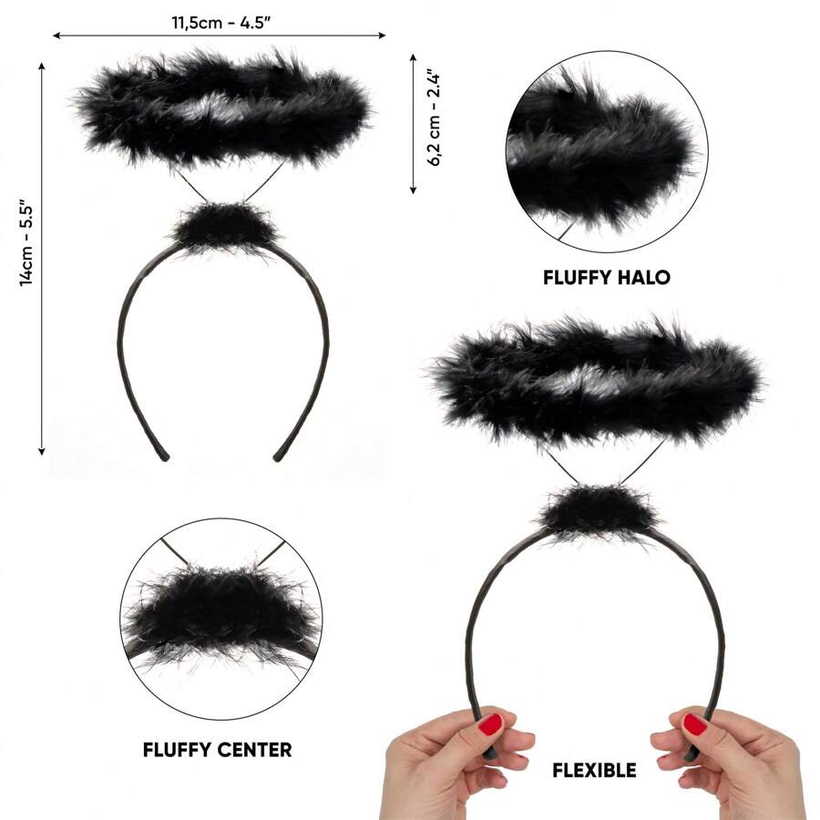 15035 1c-030 Diadema de halo de ángel de pluma negra