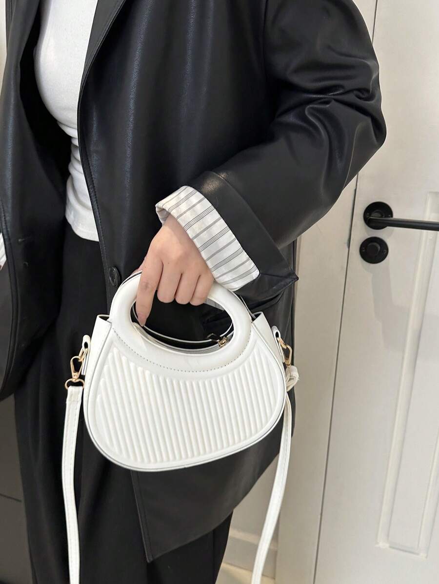 14928 1c-02-09 Bolso de mano - hombro cruzado de diseño francés de moda con un patrón blanco