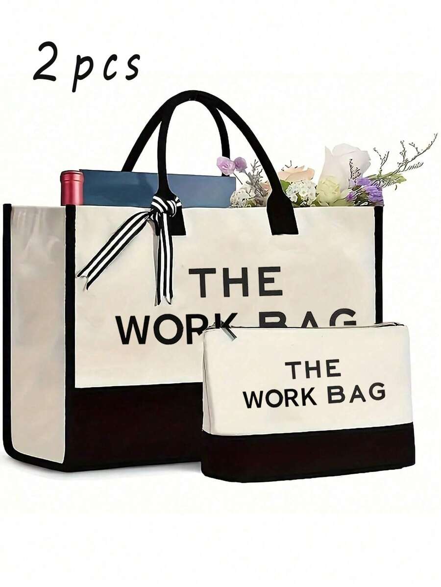 14947 1t-002 Set de 2 piezas bolso de lona con estampado "THE BOSS BAG" y neceser