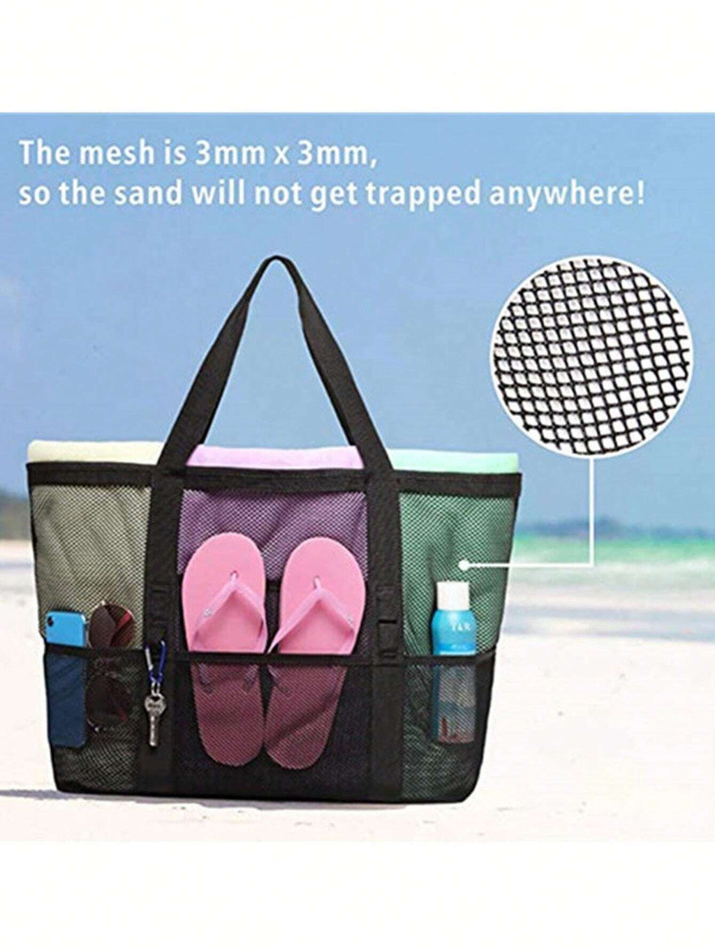 14702 1t-010 Bolso grande resistente al agua para playa con capacidad amplia