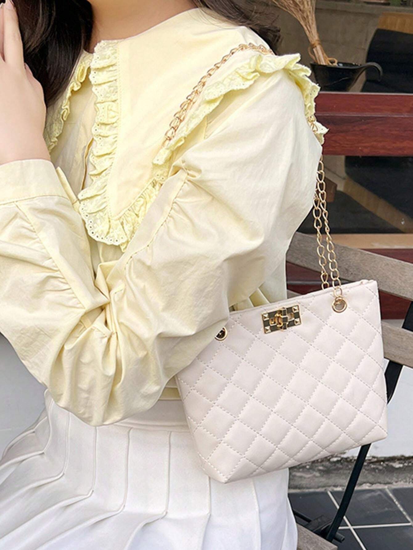 14948 1a-050 Bolso unicolor de hombro con cadena de hebilla de bloqueo