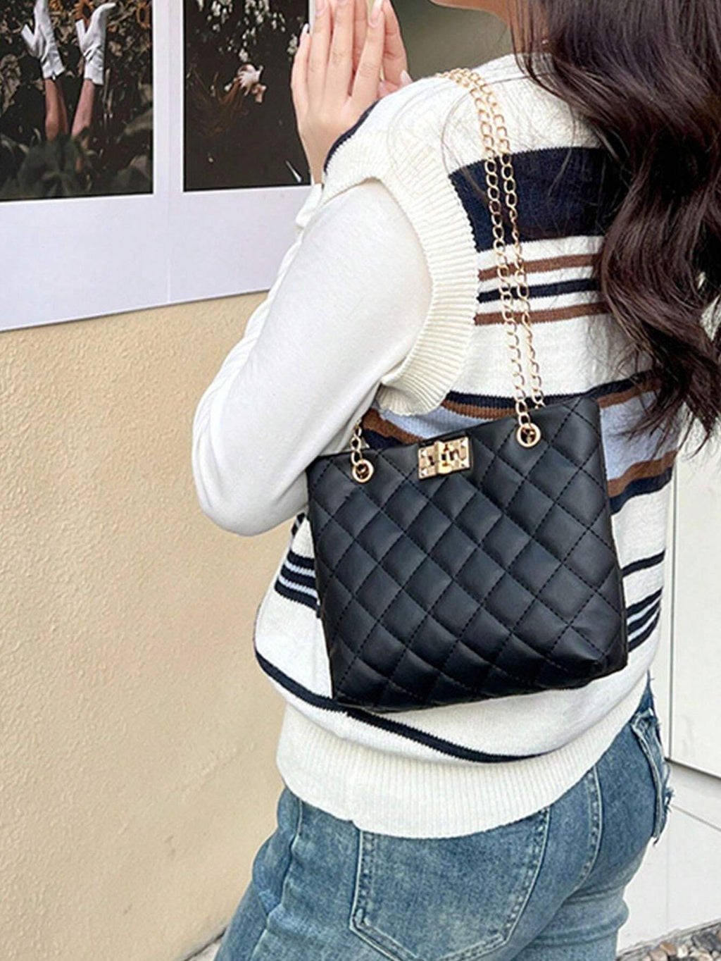14949 1t-002 Bolso de hombro compacto de cadena con hebilla