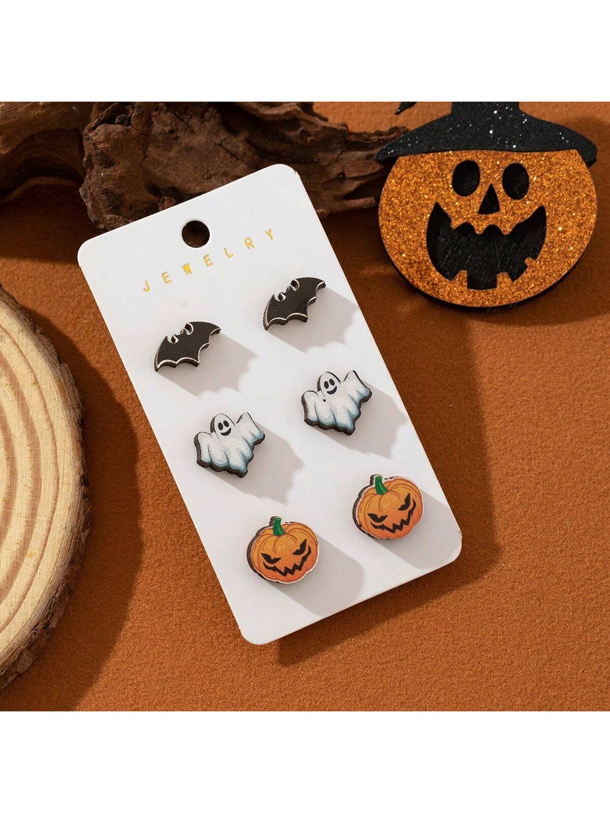 16074 2b-01-03 Aretes Diseño Halloween 3 Pares