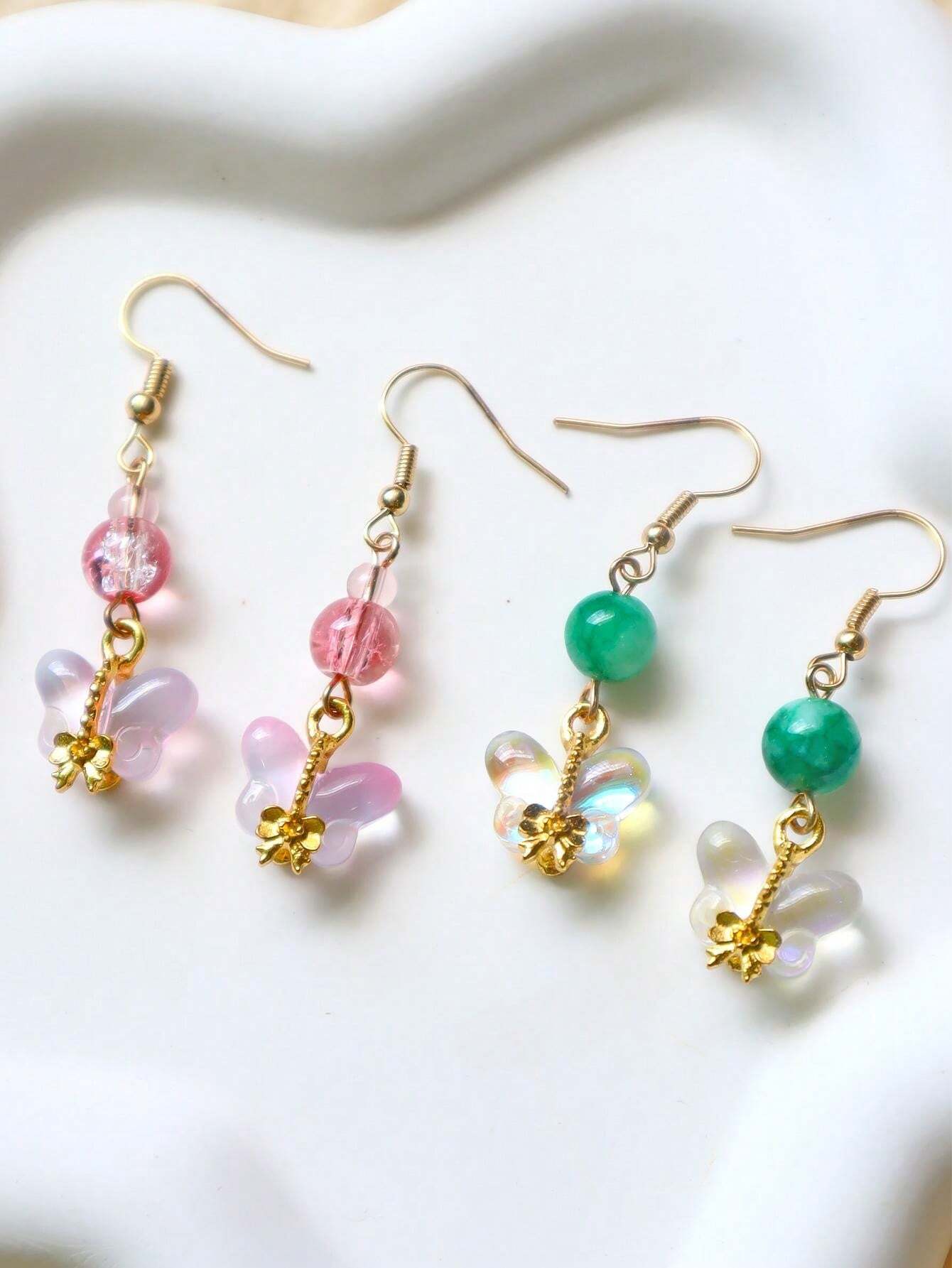 15140 1b-006 Pendientes colgantes lazo de mariposa 1 Par