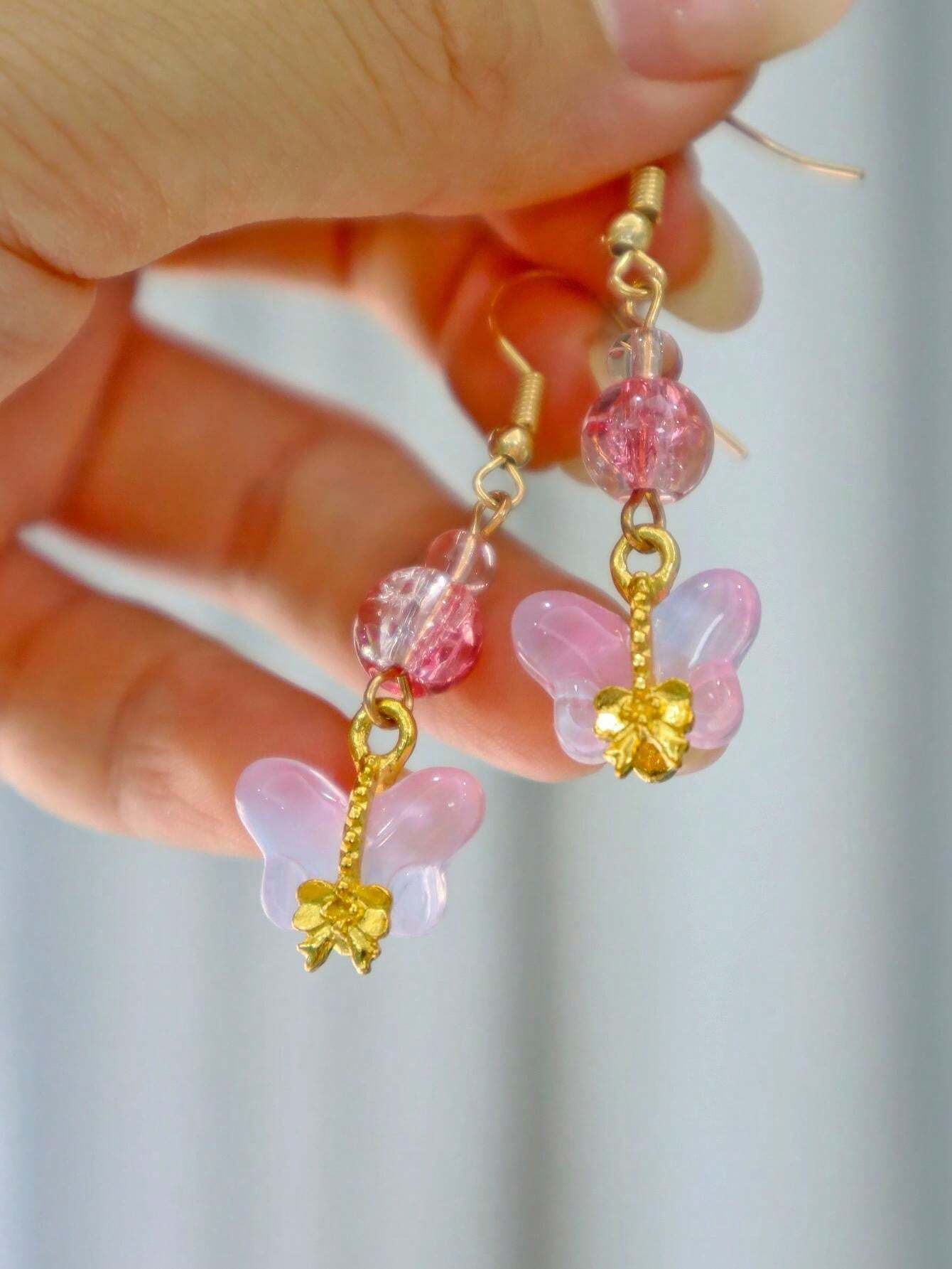 15140 1b-006 Pendientes colgantes lazo de mariposa 1 Par