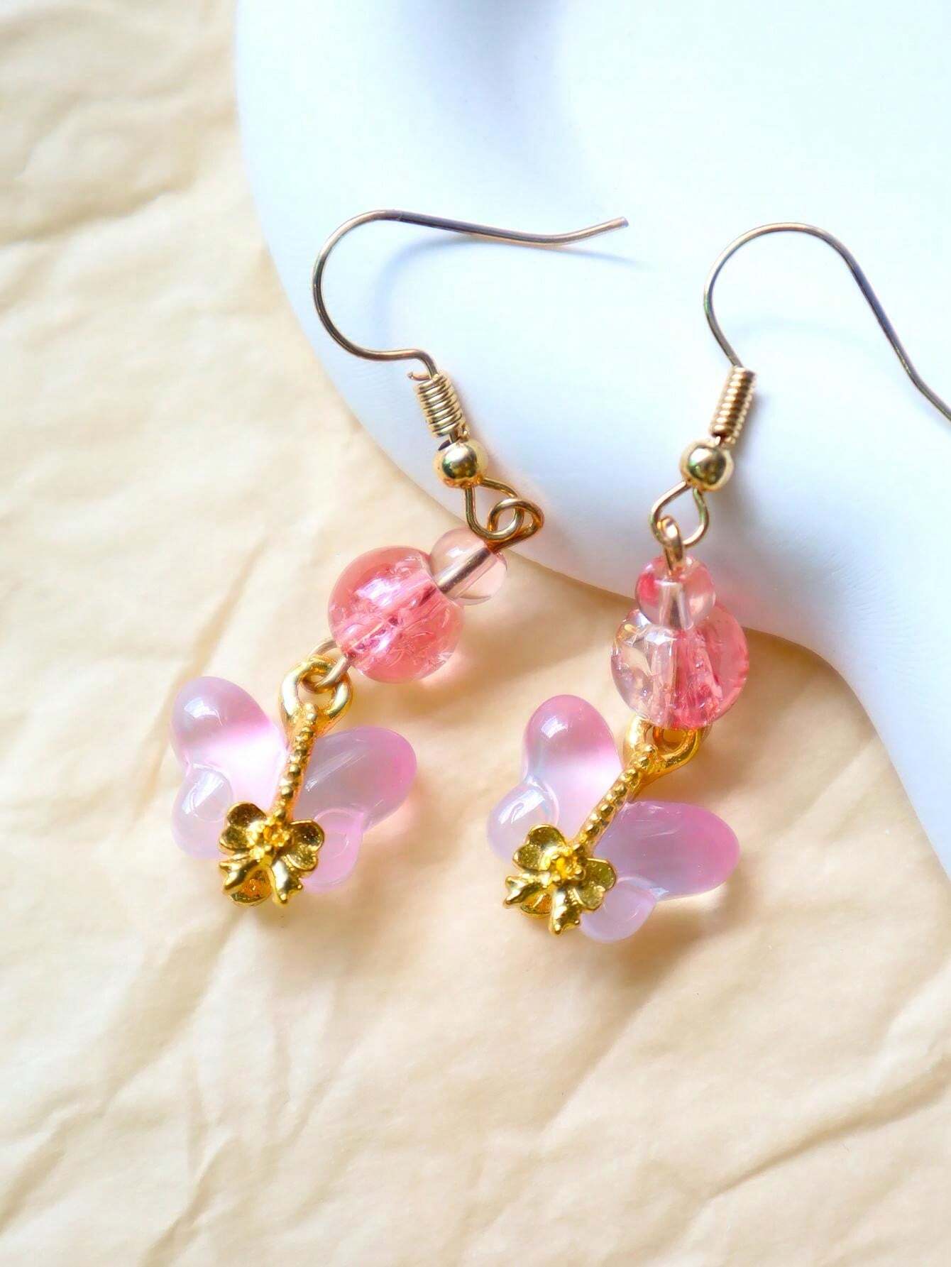 15140 1b-006 Pendientes colgantes lazo de mariposa 1 Par