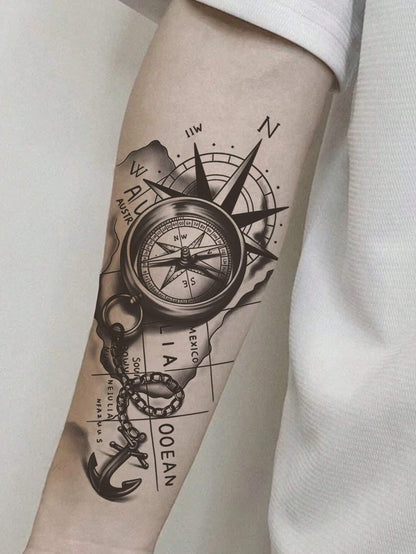 18019 1b-055 Tatuajes diseño reloj de brújula 1 Pza