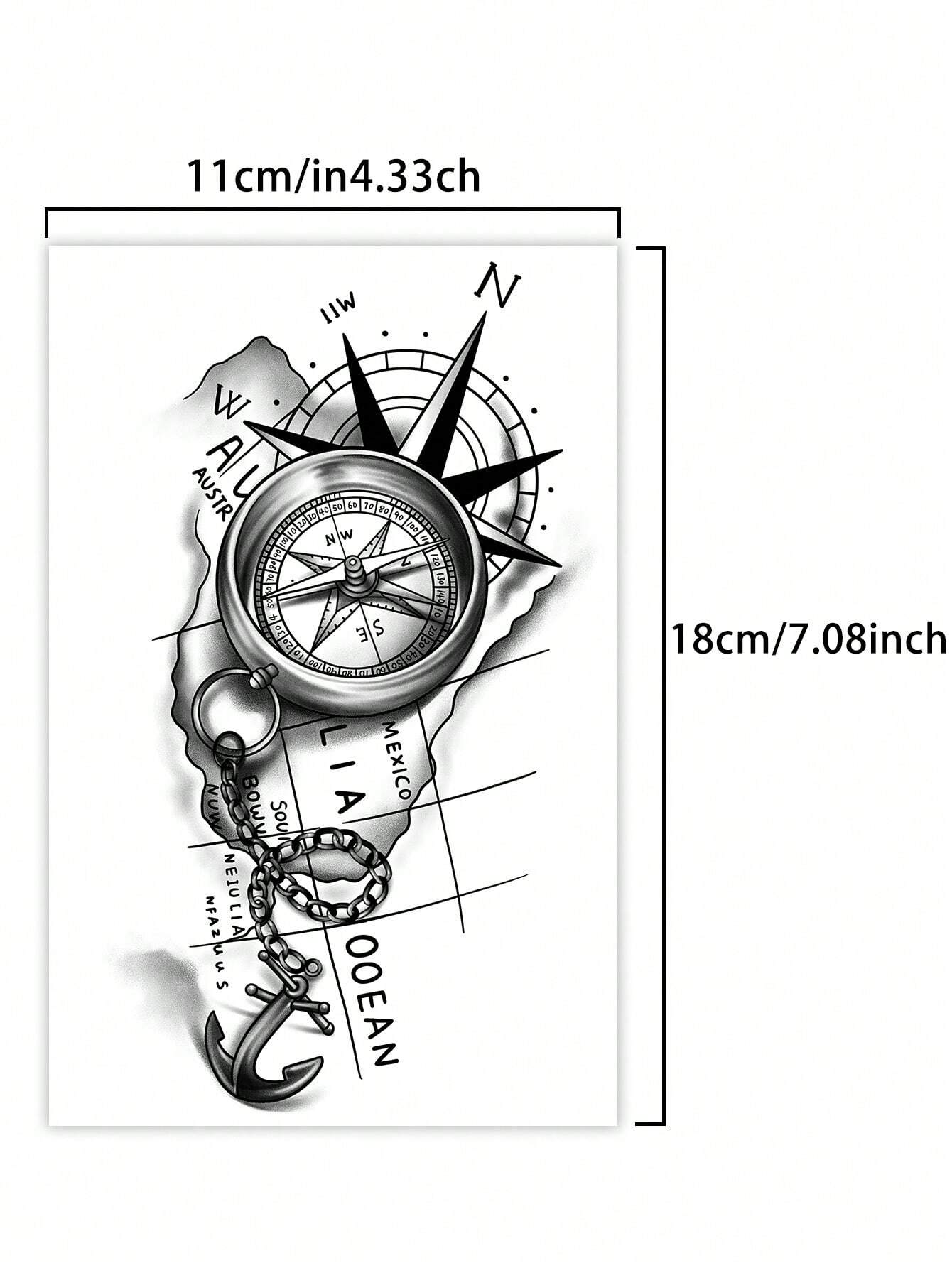 18019 1b-055 Tatuajes diseño reloj de brújula 1 Pza