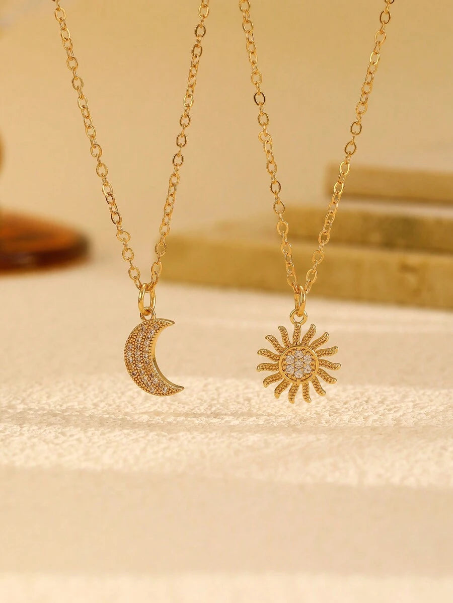 15220 1b-034 2 piezas Set de collares con colgantes con forma de sol y luna de estilo vintage