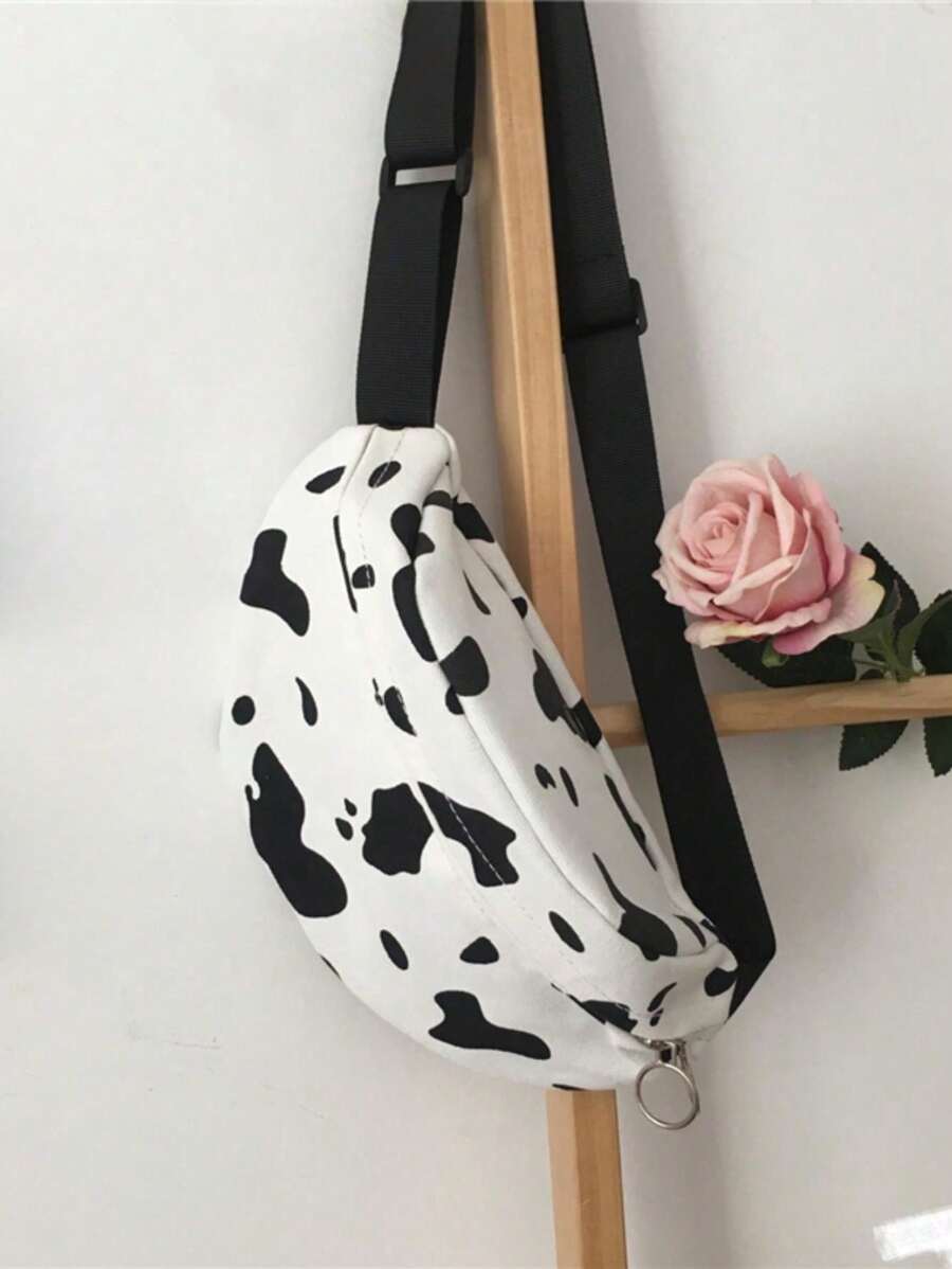 14593 1a-057 Bolso cruzado de un solo hombro con estampado de vaca