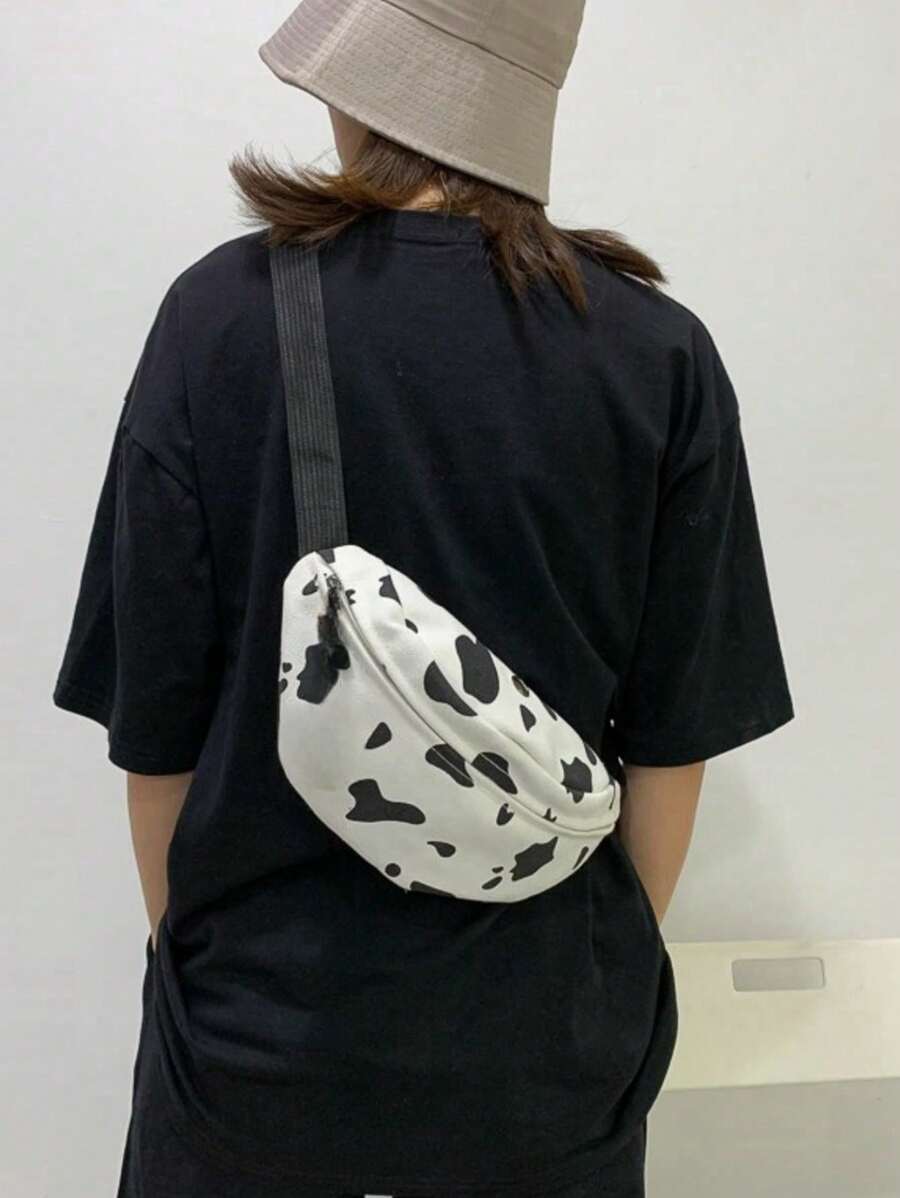 14593 1a-029 Bolso cruzado de un solo hombro con estampado de vaca