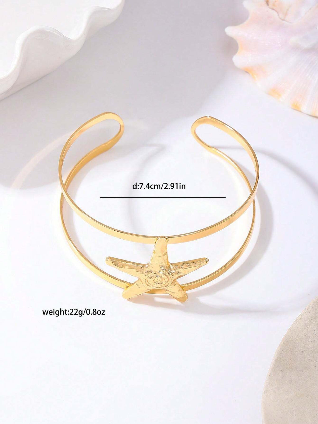 15177 1b-019 Brazalete de mujer de línea doble con estrella y estrella de mar abierto