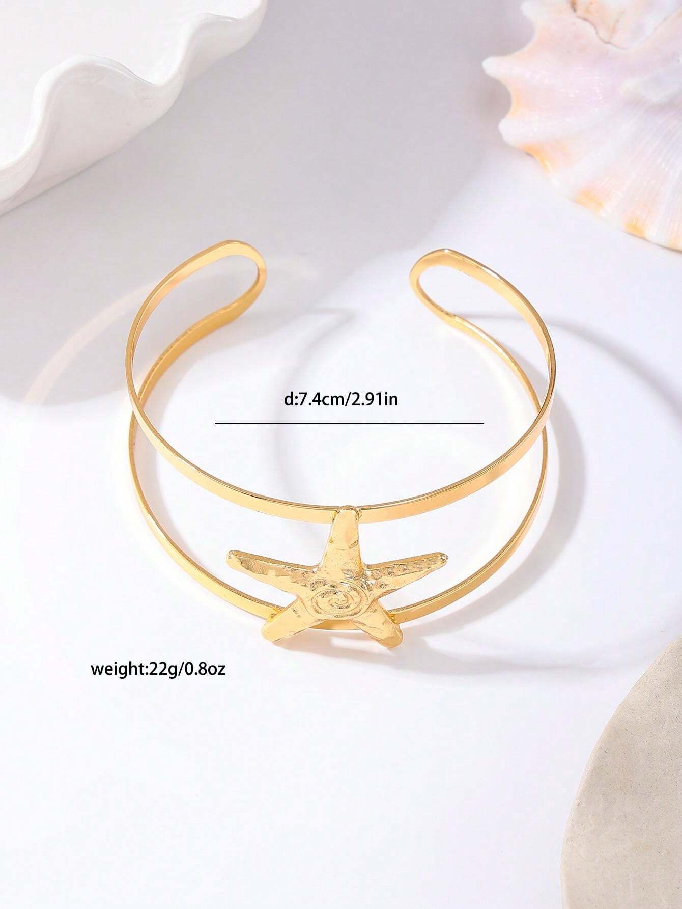 15177 1b-04-07 Brazalete de mujer de línea doble con estrella y estrella de mar abierto