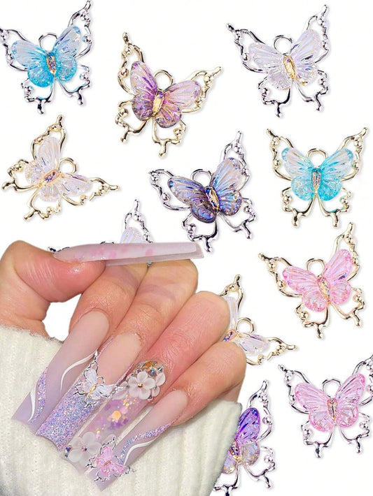 16777 1b-007 Adornos de uñas con mariposas 3D 10 Pzas