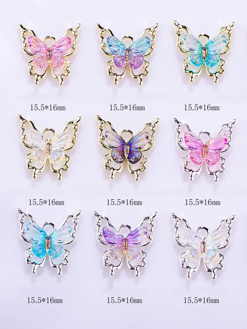 16777 1b-007 Adornos de uñas con mariposas 3D 10 Pzas