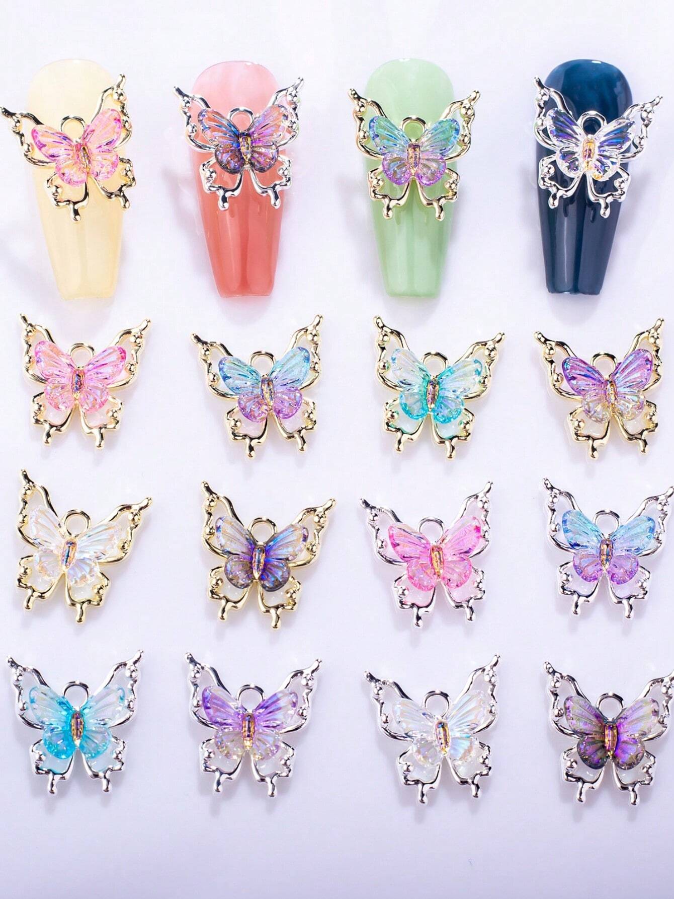 16777 1b-007 Adornos de uñas con mariposas 3D 10 Pzas
