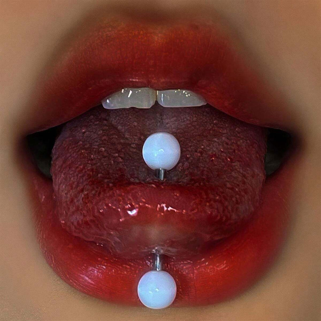 15310 1b-052 1 pieza Piercing de lengua de doble cabezal de acrilico y acero de titanio