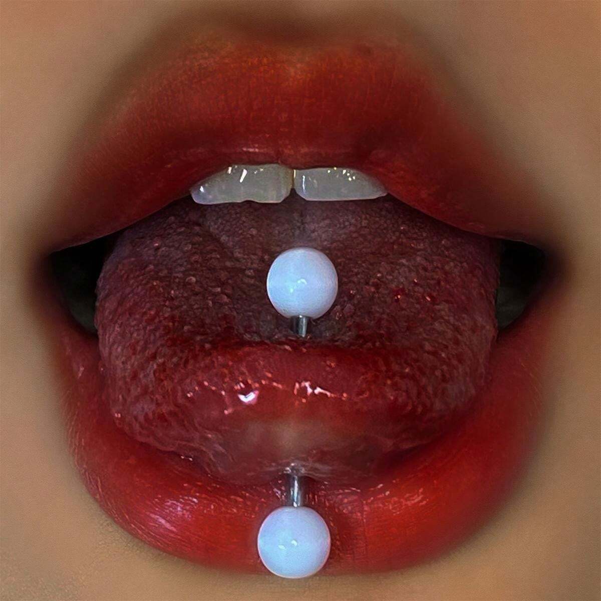 15310 1b-052 1 pieza Piercing de lengua de doble cabezal de acrilico y acero de titanio
