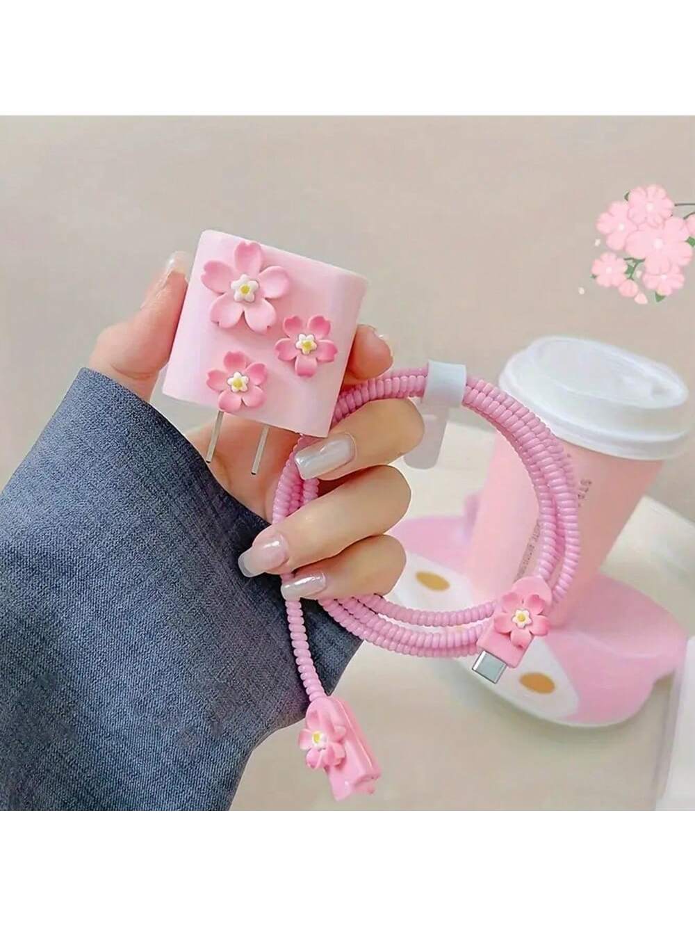 17932 1b-056 Funda protectora diseño de flor de cerezo 5 Pzas