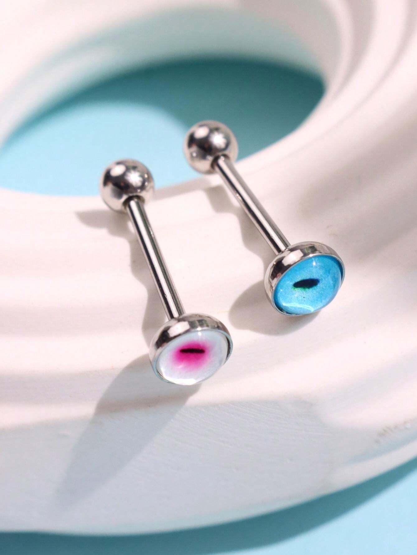 16295 1b-052 Joyería de piercing de lengua con forma de ojo metálico holográfico