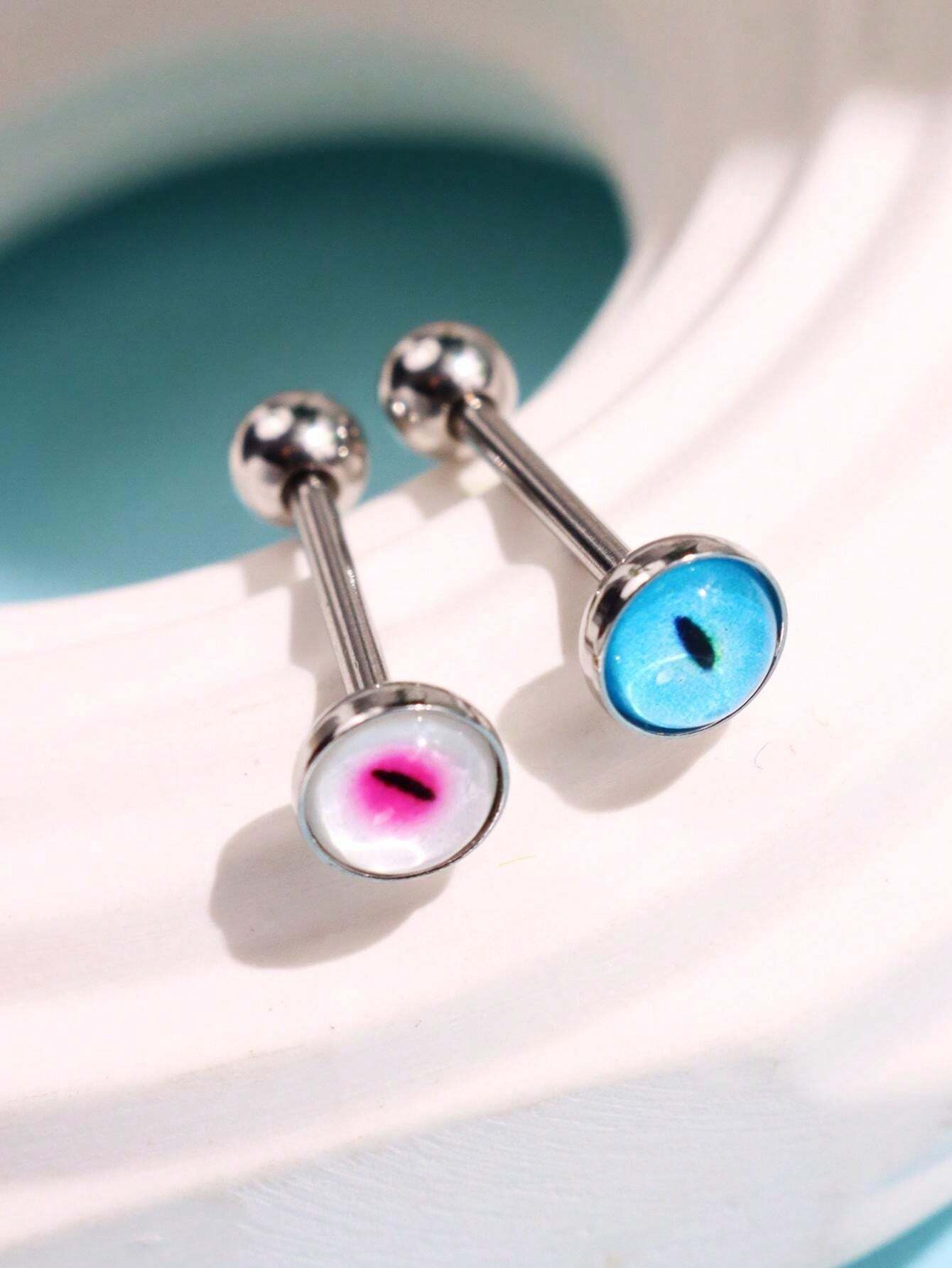 16295 1b-052 Joyería de piercing de lengua con forma de ojo metálico holográfico