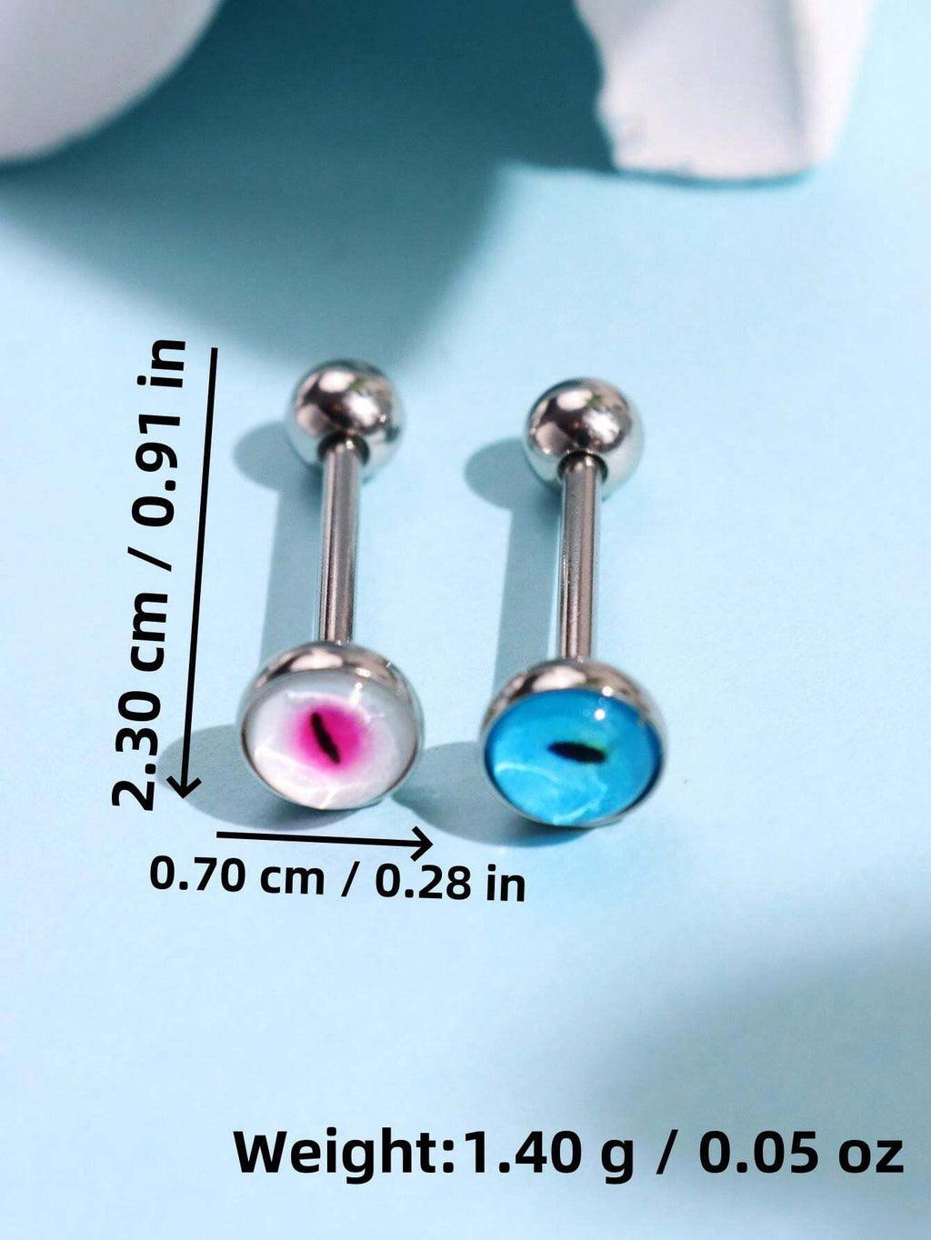 16295 1b-052 Joyería de piercing de lengua con forma de ojo metálico holográfico