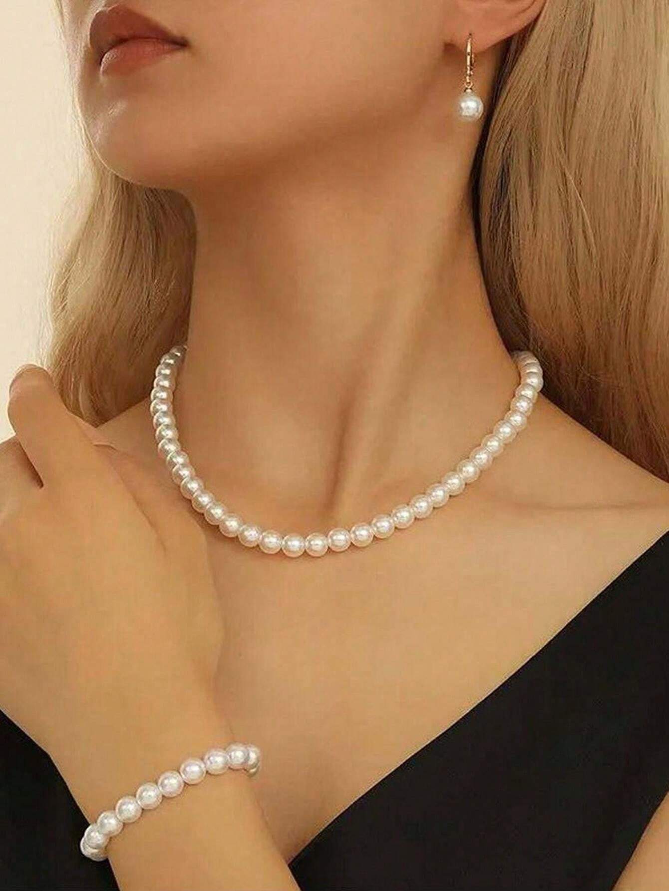 15692 1b-015 Conjunto de joyas de perlas 4 Pzas