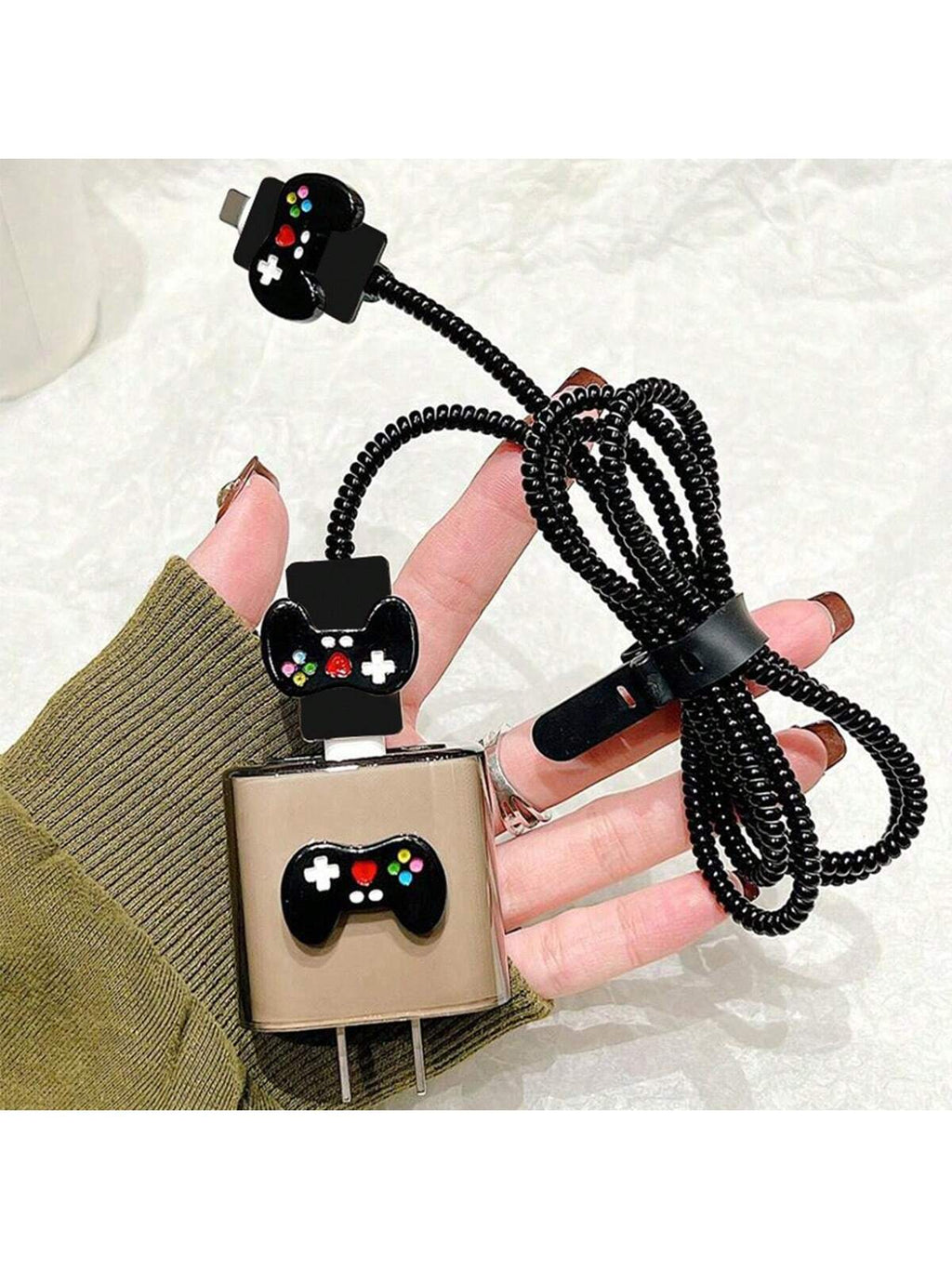 17933 1b-056 Protector de cable de controlador de videojuego negro 5 Pzas