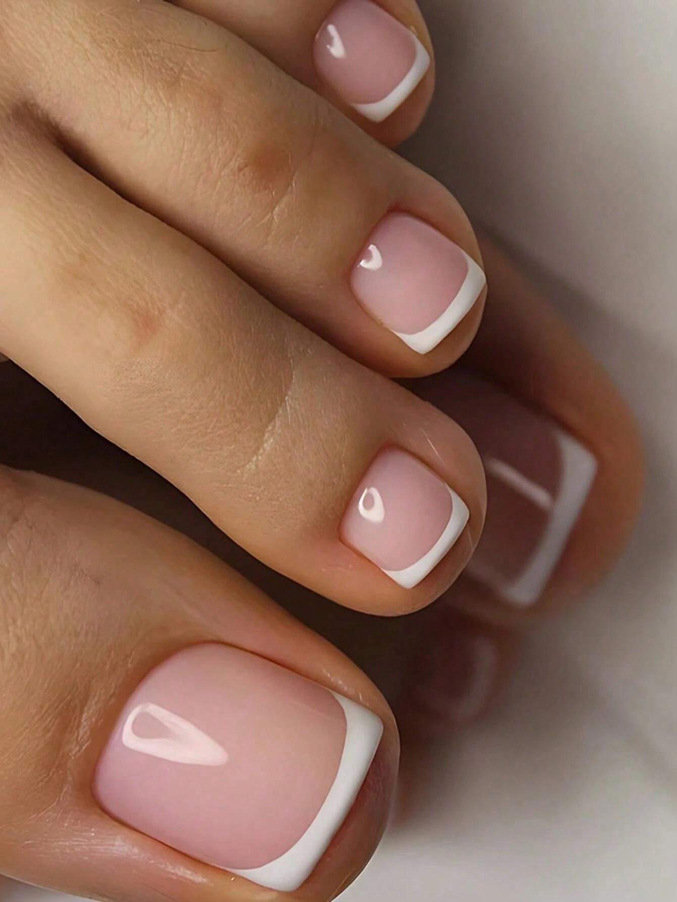 18359 1b-174 Uñas postizas rosas estilo francés 24 Pzas