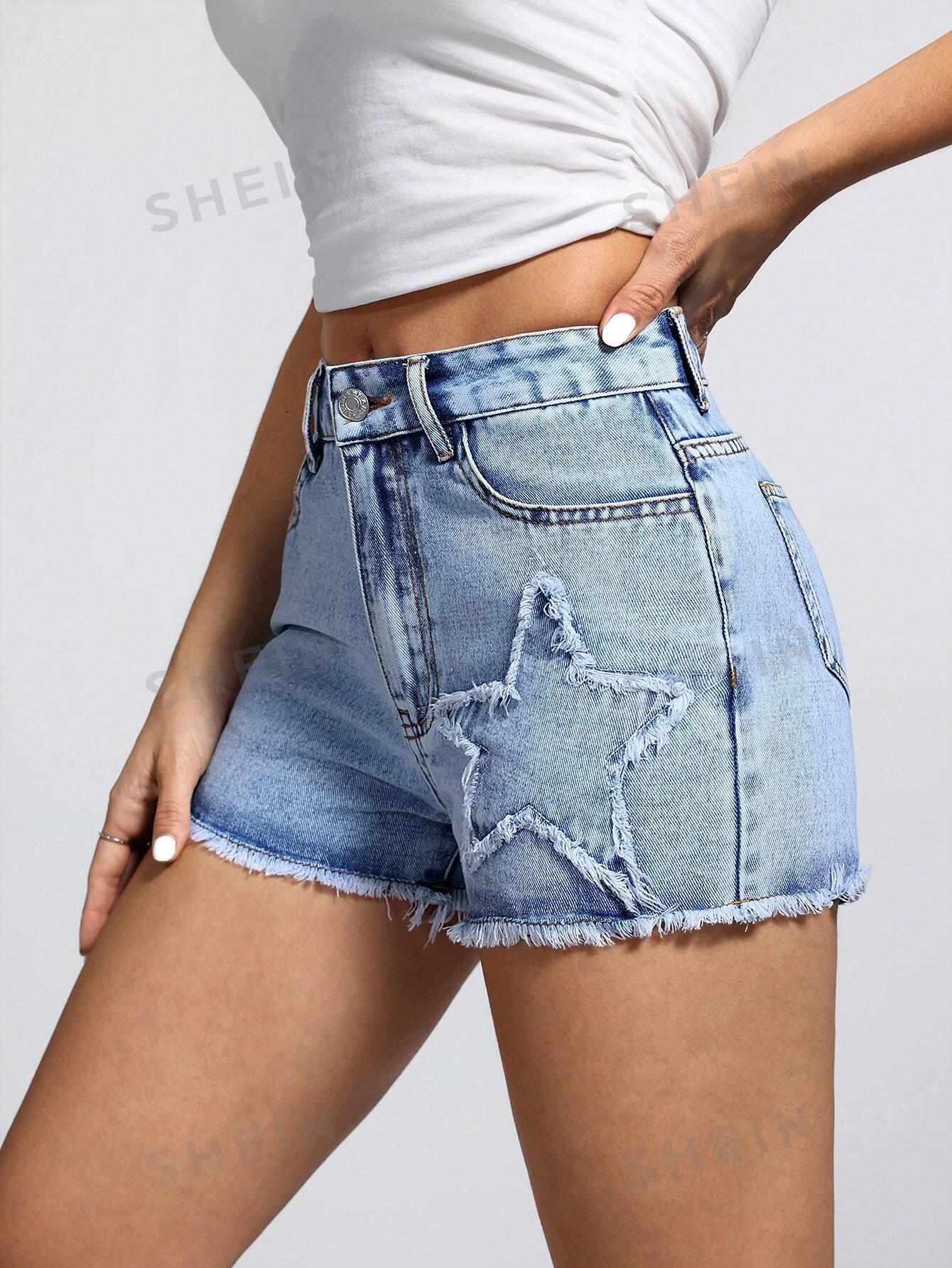 17852 1a-132 Short mezclilla con parche de estrella 1 Pza