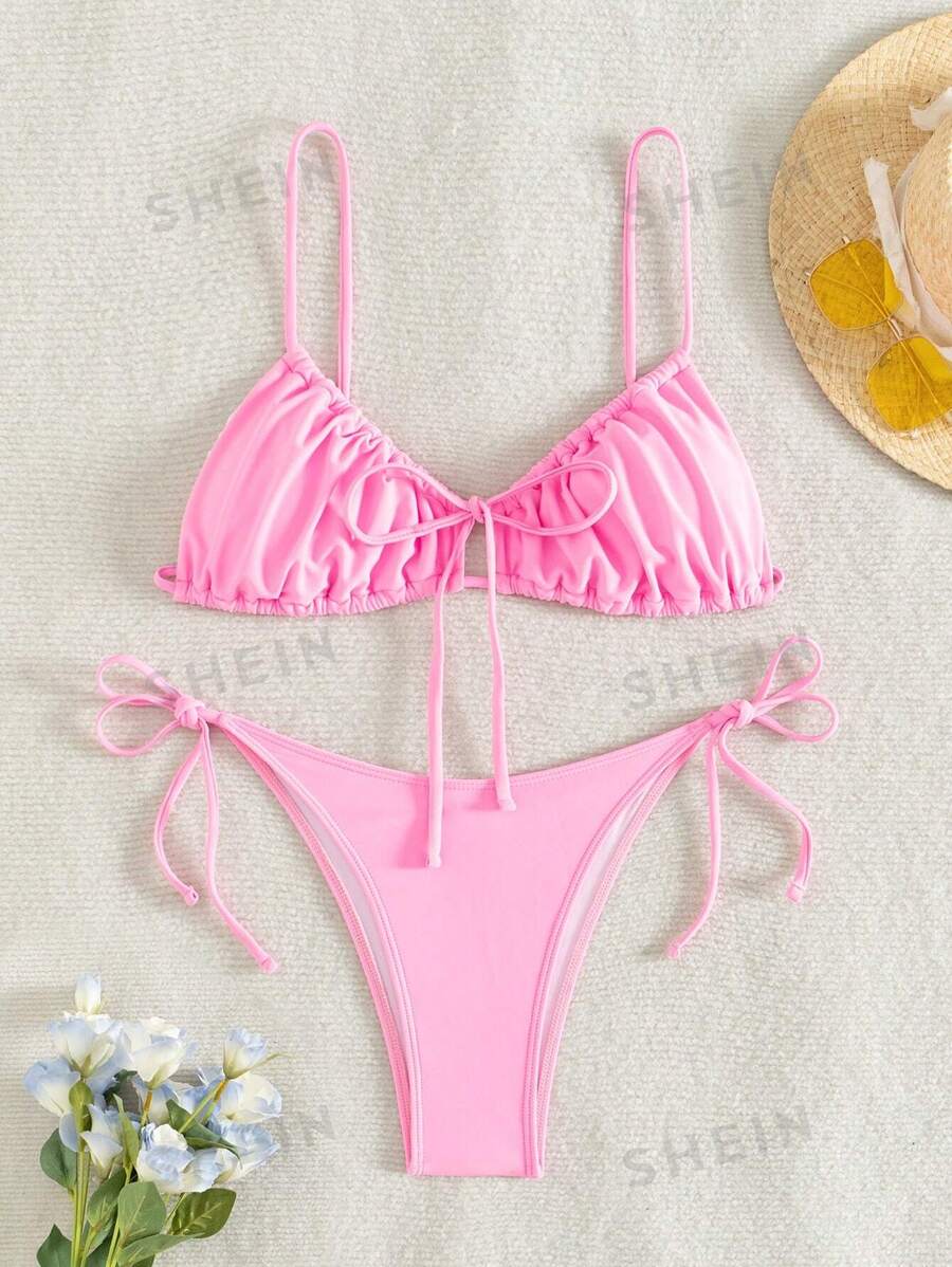 19192 1a-110 Conjunto de bikini con tirantes plisados 2 Pzas