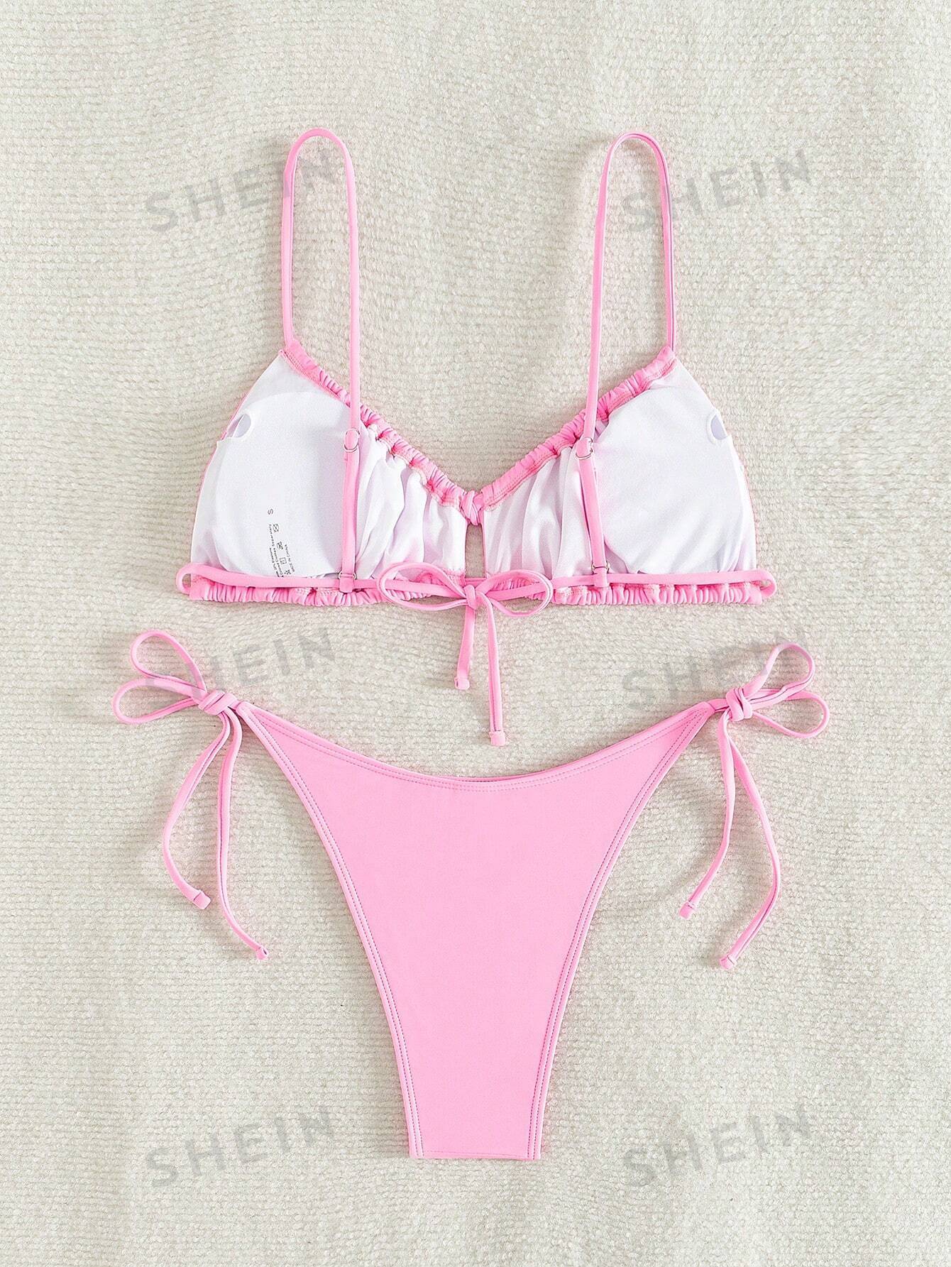 19192 1a-110 Conjunto de bikini con tirantes plisados 2 Pzas