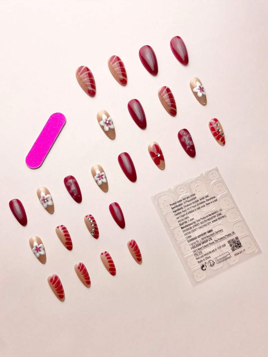 18172 1b-051 set uñas postizas de forma  floral 24 Pzas