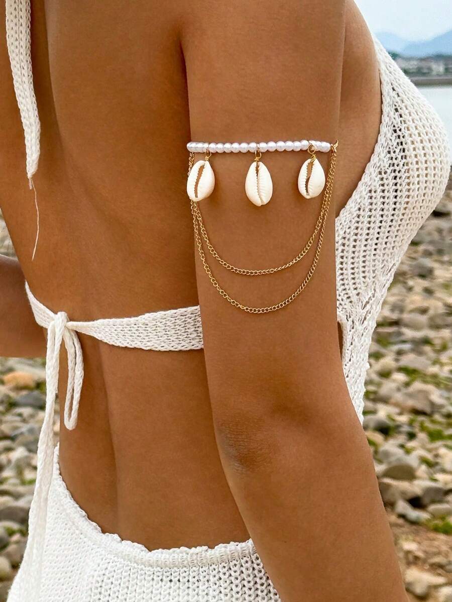 15173 1b-04-07 Brazalete de varias capas de aleación con perlas 1 pieza