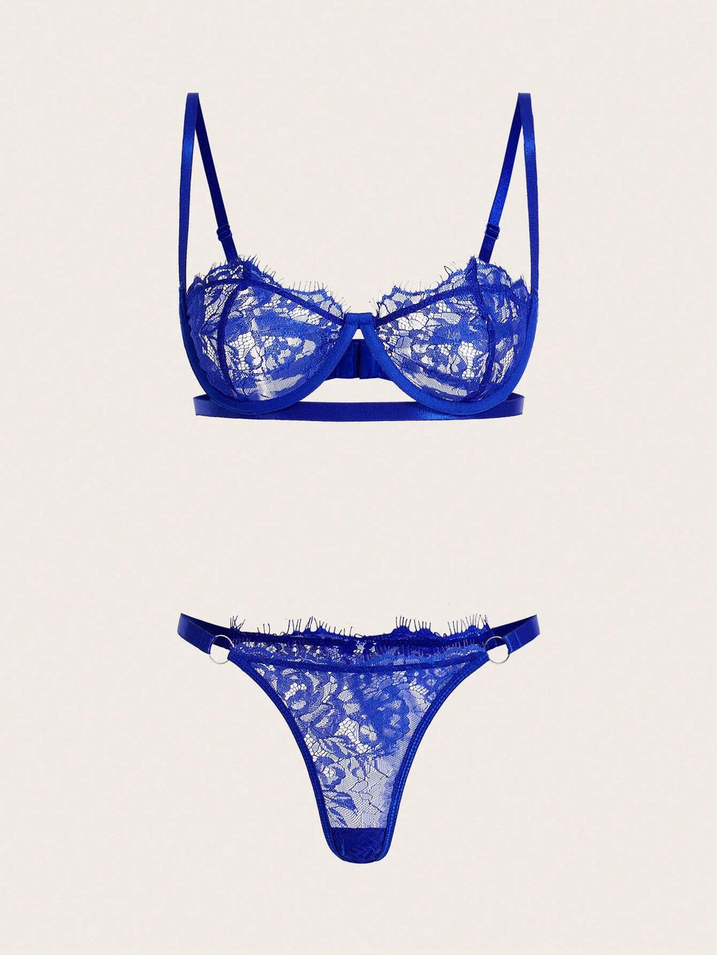 19944 1a-009 Conjunto de lencería con sujetador con aros y braga con encaje floral sexy 2Pzs