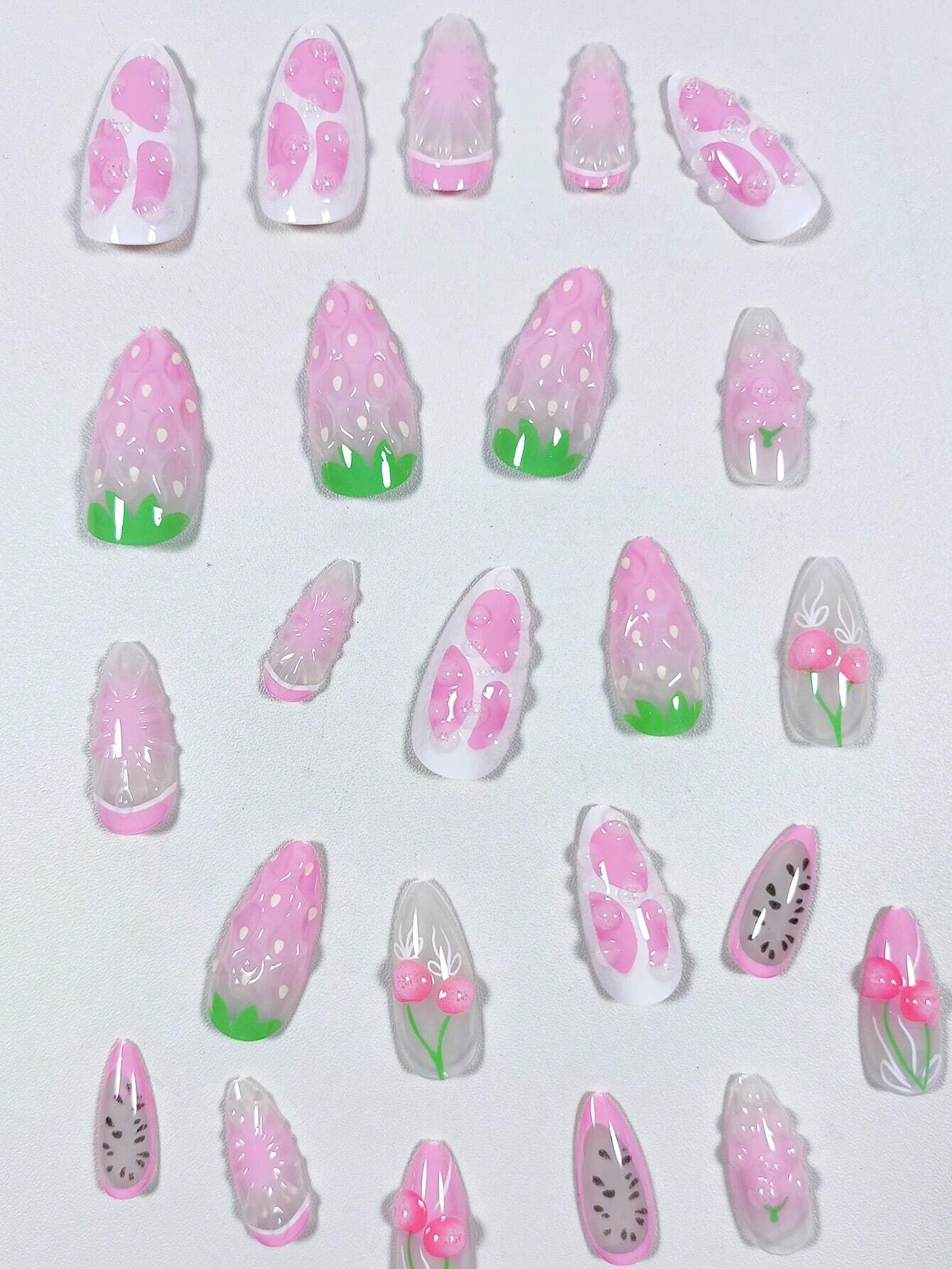 18170 1b-050 Uñas postizas Diseño Cereza 24 Pzas