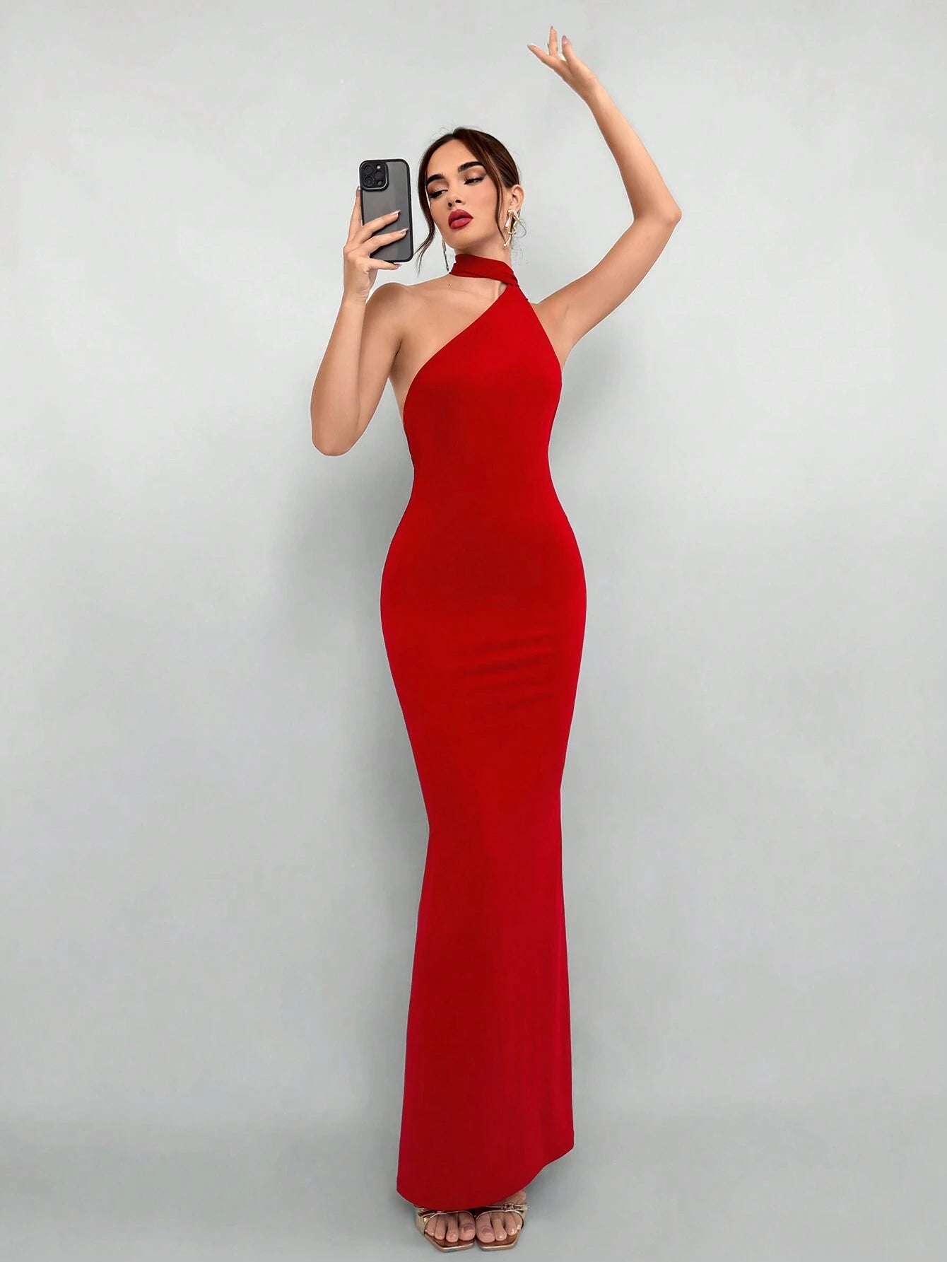 18097 1a-050 Vestido rojo sólido con espalda descubierta 1 Pza